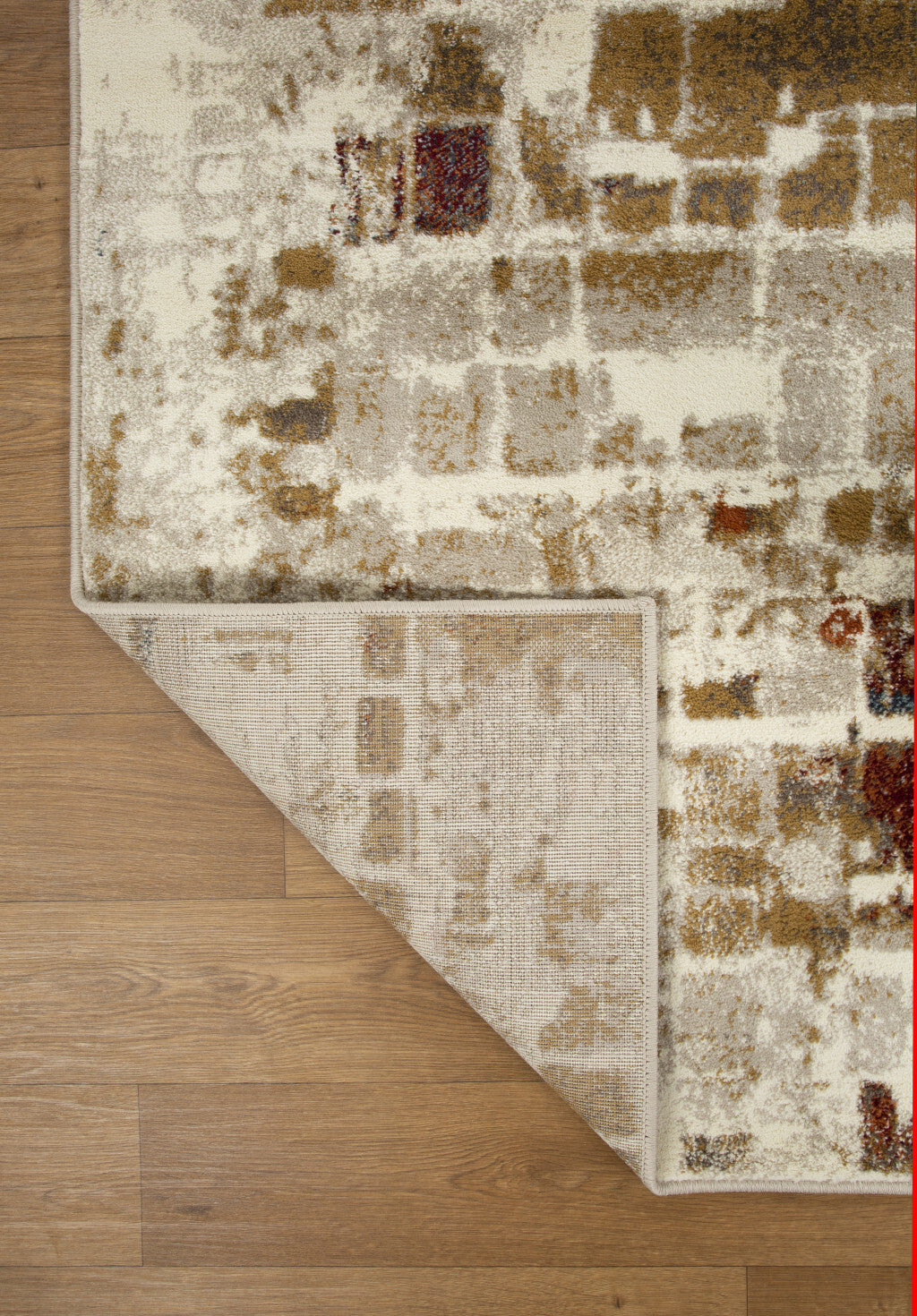 3' x 5' Brown Beige Abstract Tiles Distressed Area Rug