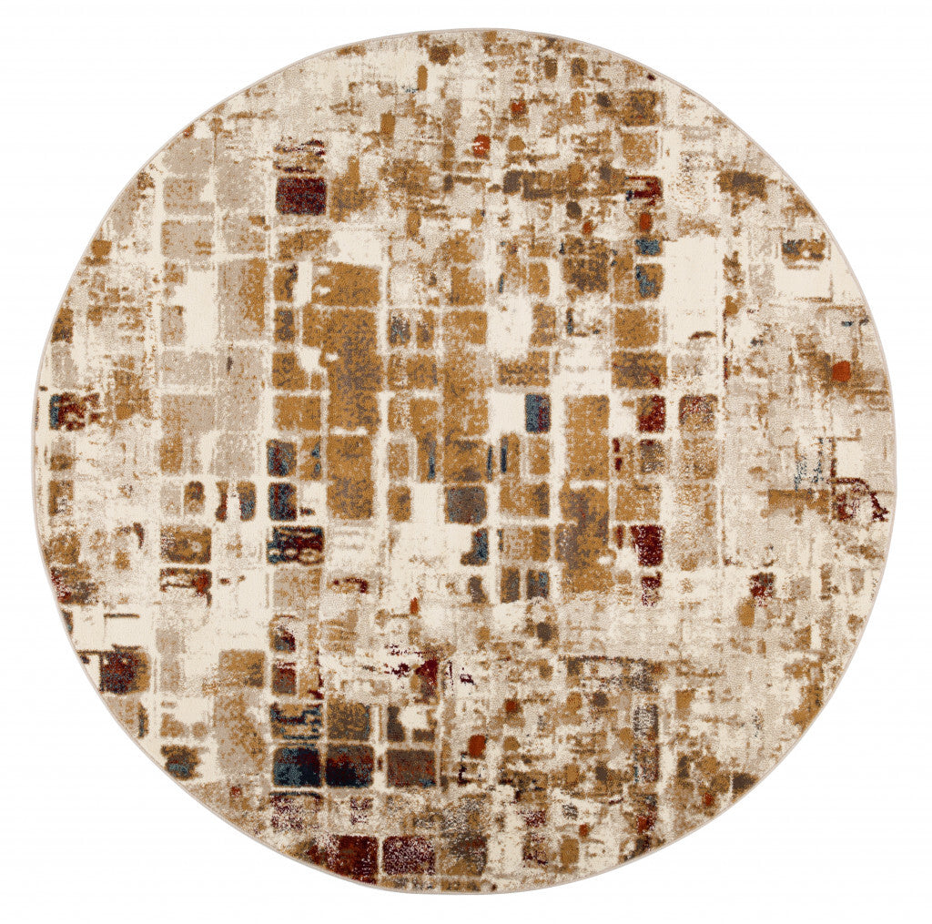 3' x 5' Brown Beige Abstract Tiles Distressed Area Rug
