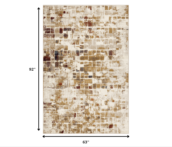 5' x 8' Brown Beige Abstract Tiles Distressed Area Rug