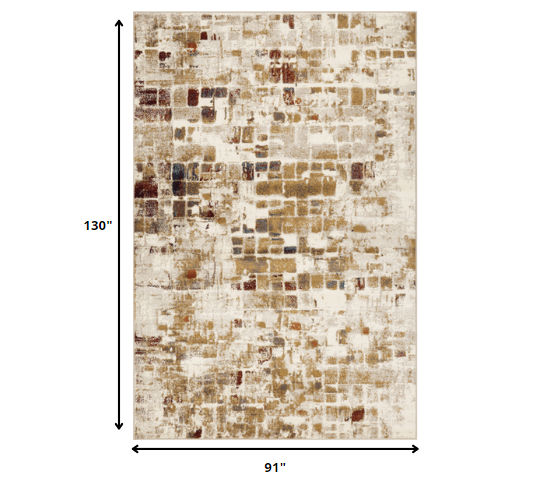 8' x 11' Brown Beige Abstract Tiles Distressed Area Rug