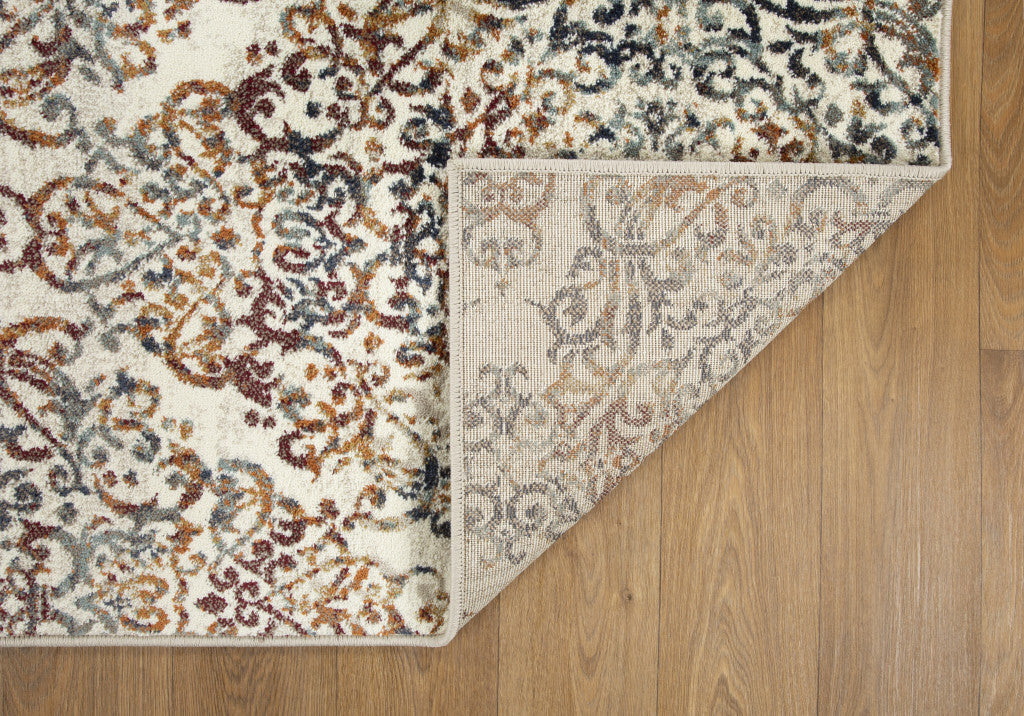 2' x 8' Ivory Brown Decorative Diamond Runner Rug