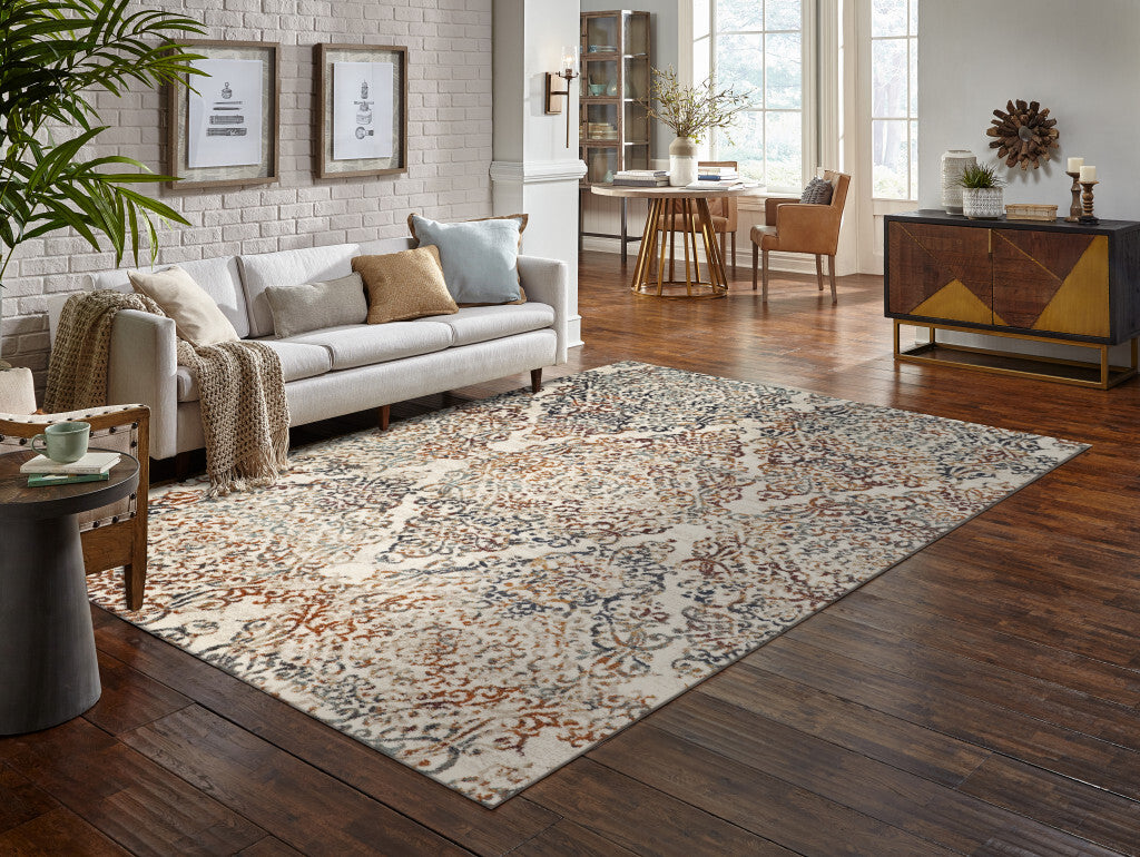 2' x 8' Ivory Brown Decorative Diamond Runner Rug