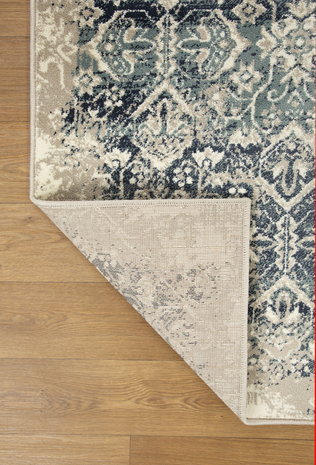 8' x 11' Beige Blue Distressed Diamonds Area Rug