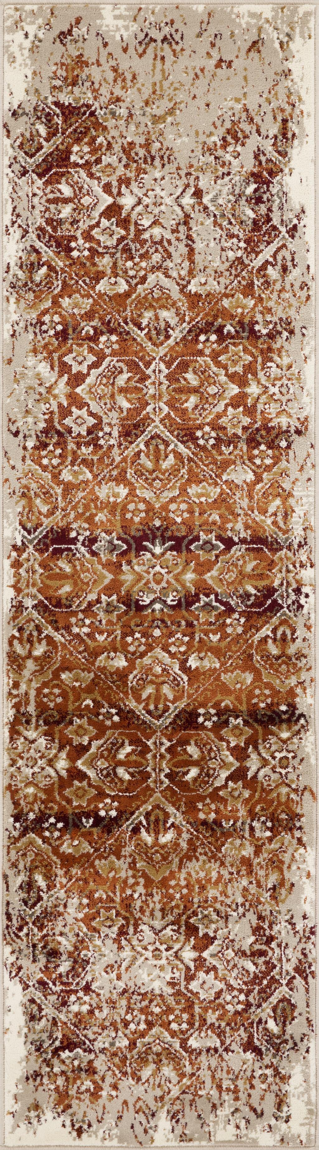5' x 8' Rust Ivory Distressed Diamonds Area Rug