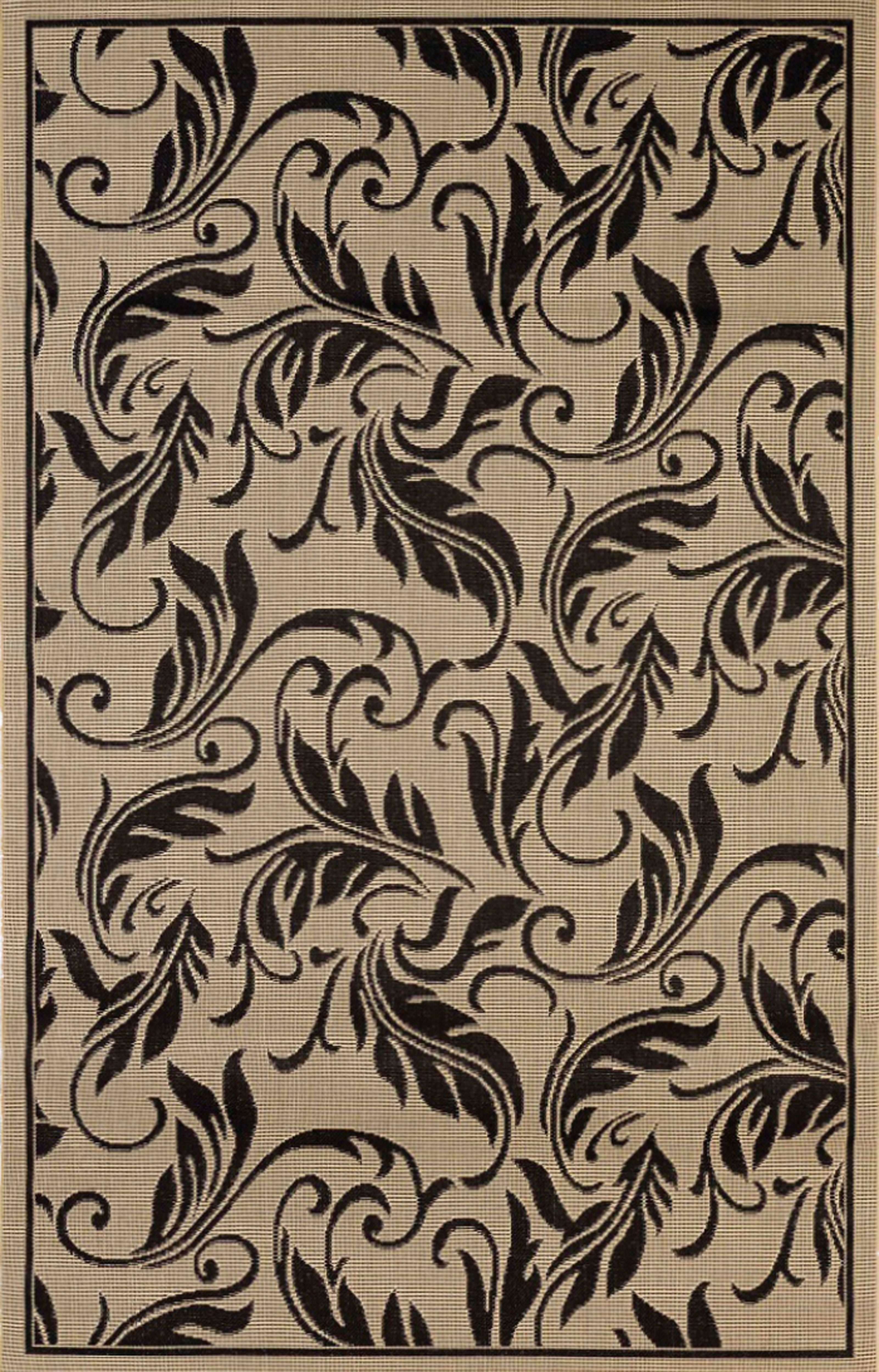 Tropic Leaves Indoor/Outdoor Black Rug