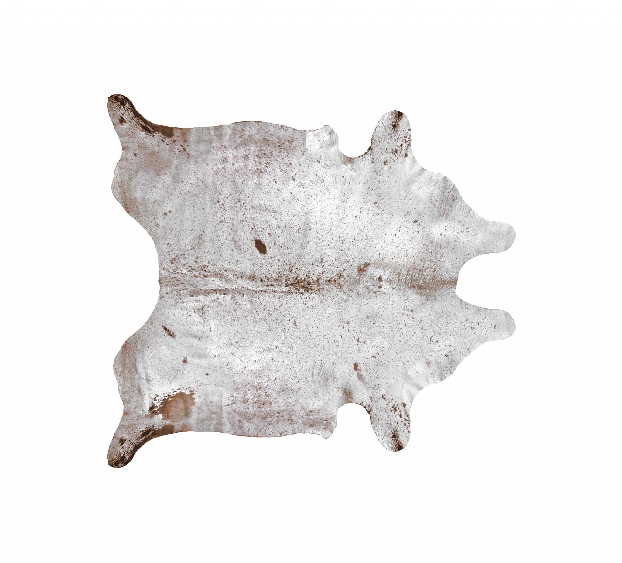 72" X 84" White And Brown Cowhide  Rug