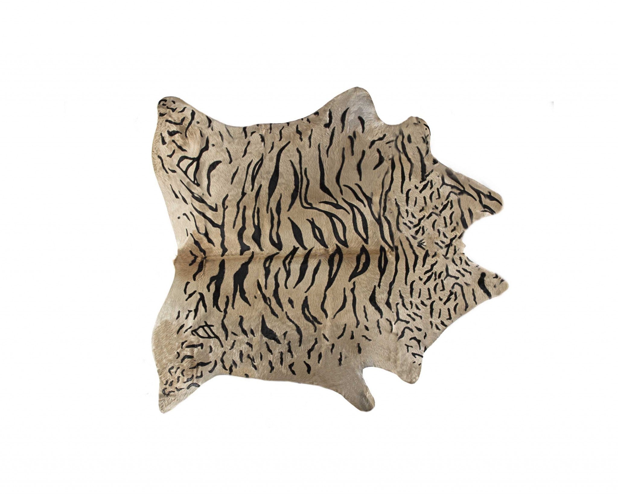 72" X 84" Tiger Black On Natural Cowhide  Rug