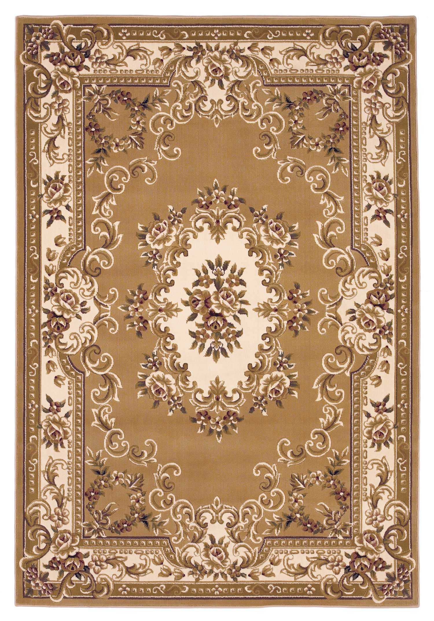 8'X11' Beige Ivory Machine Woven Hand Carved Floral Medallion Indoor Area Rug