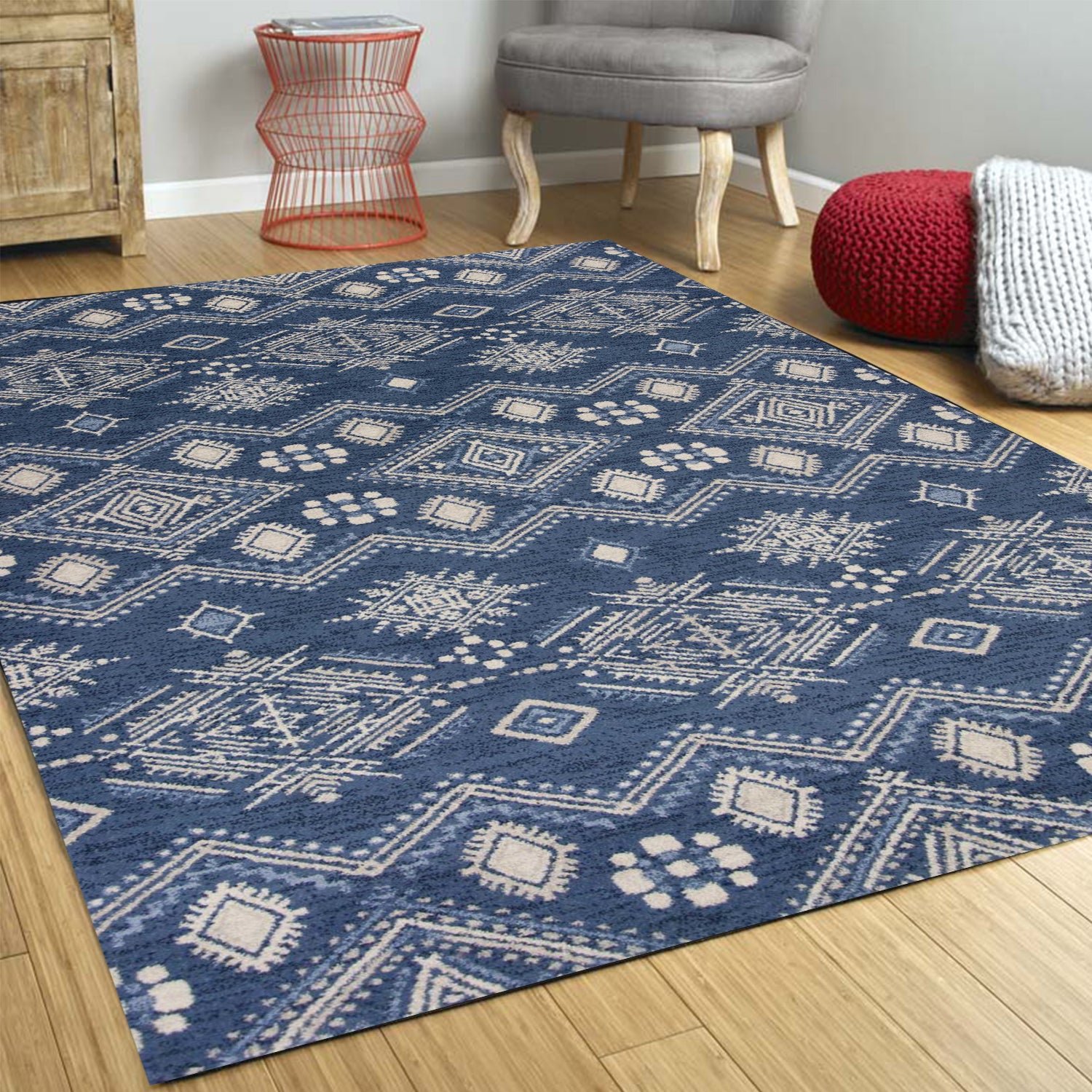 7' X 11'  Polypropylene Demin Area Rug