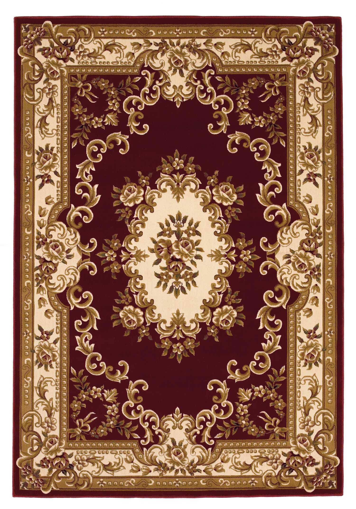 10'X13' Red Ivory Machine Woven Hand Carved Floral Medallion Indoor Area Rug