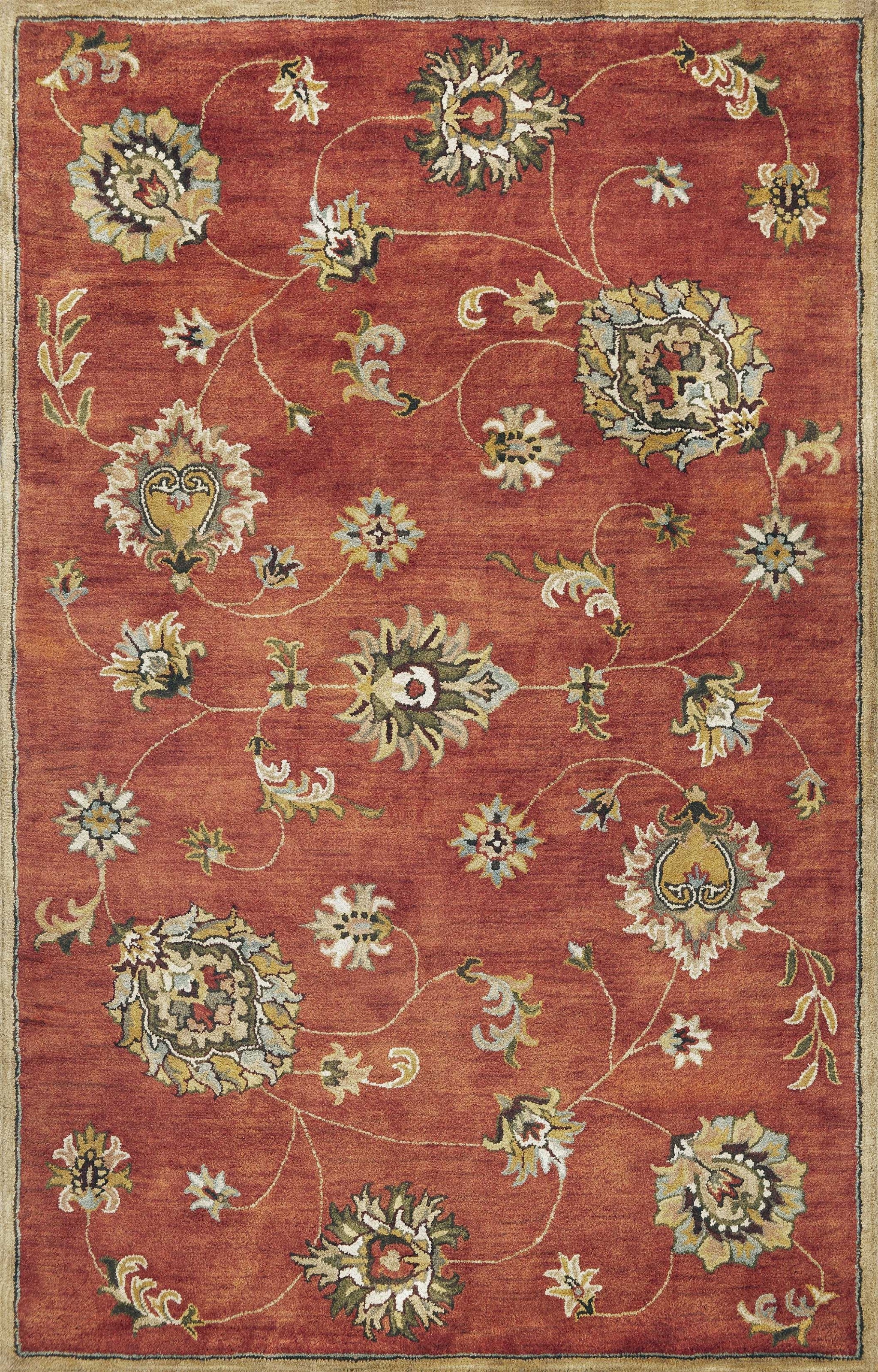 9'X13' Sienna Orange Hand Tufted Traditional Floral Indoor Area Rug