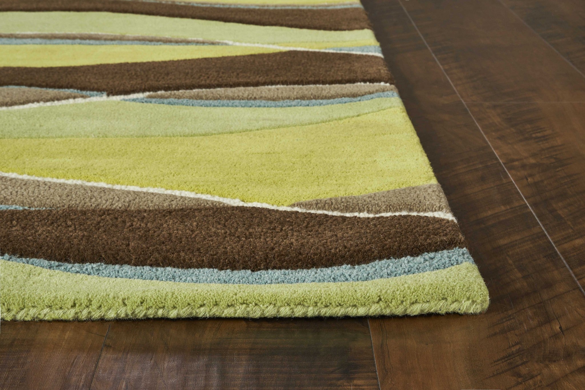 3' X 5' Lime Or Mocha Abstract Waves Wool Area Rug