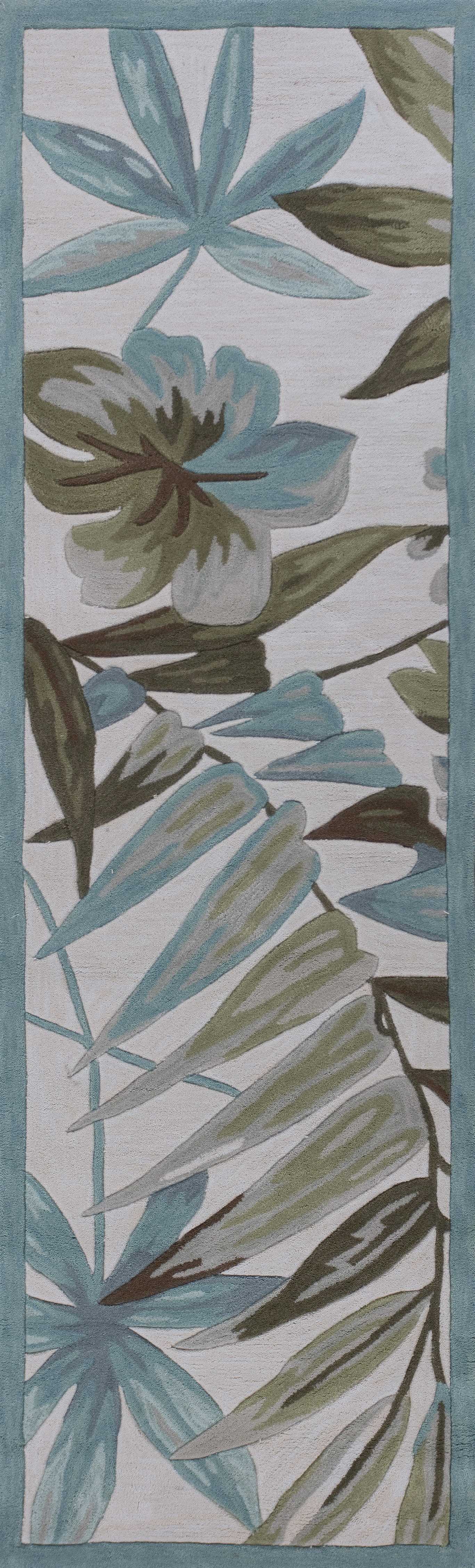 2' X 7' Ivory Tropical Leaves Runner Rug