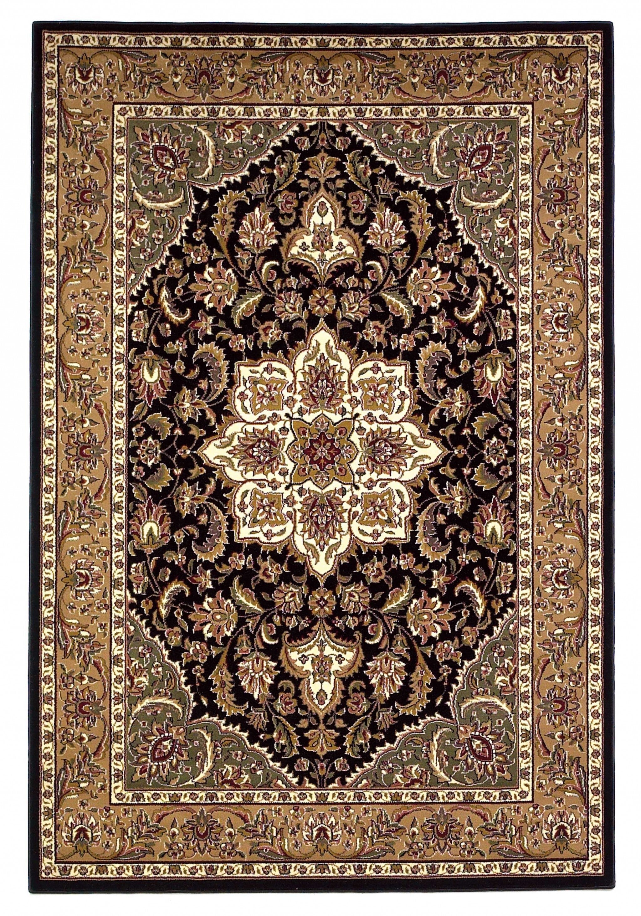 5' X 8' Black Or Beige Medallion Bordered Area Rug