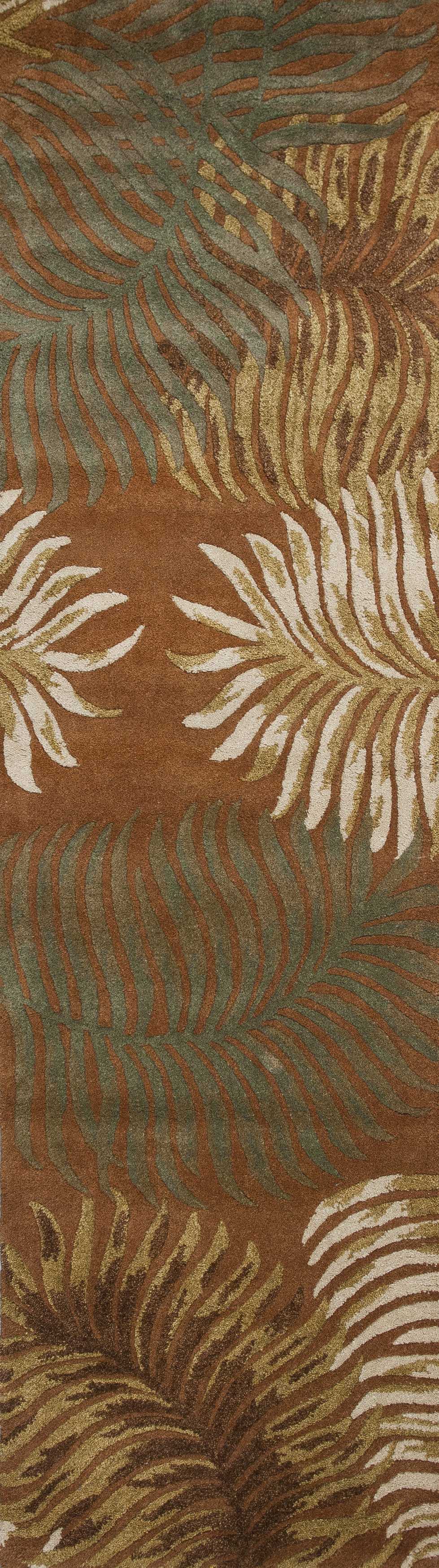 8' Rust Orange Hand Tufted Tropical Leaves Indoor Runner Rug