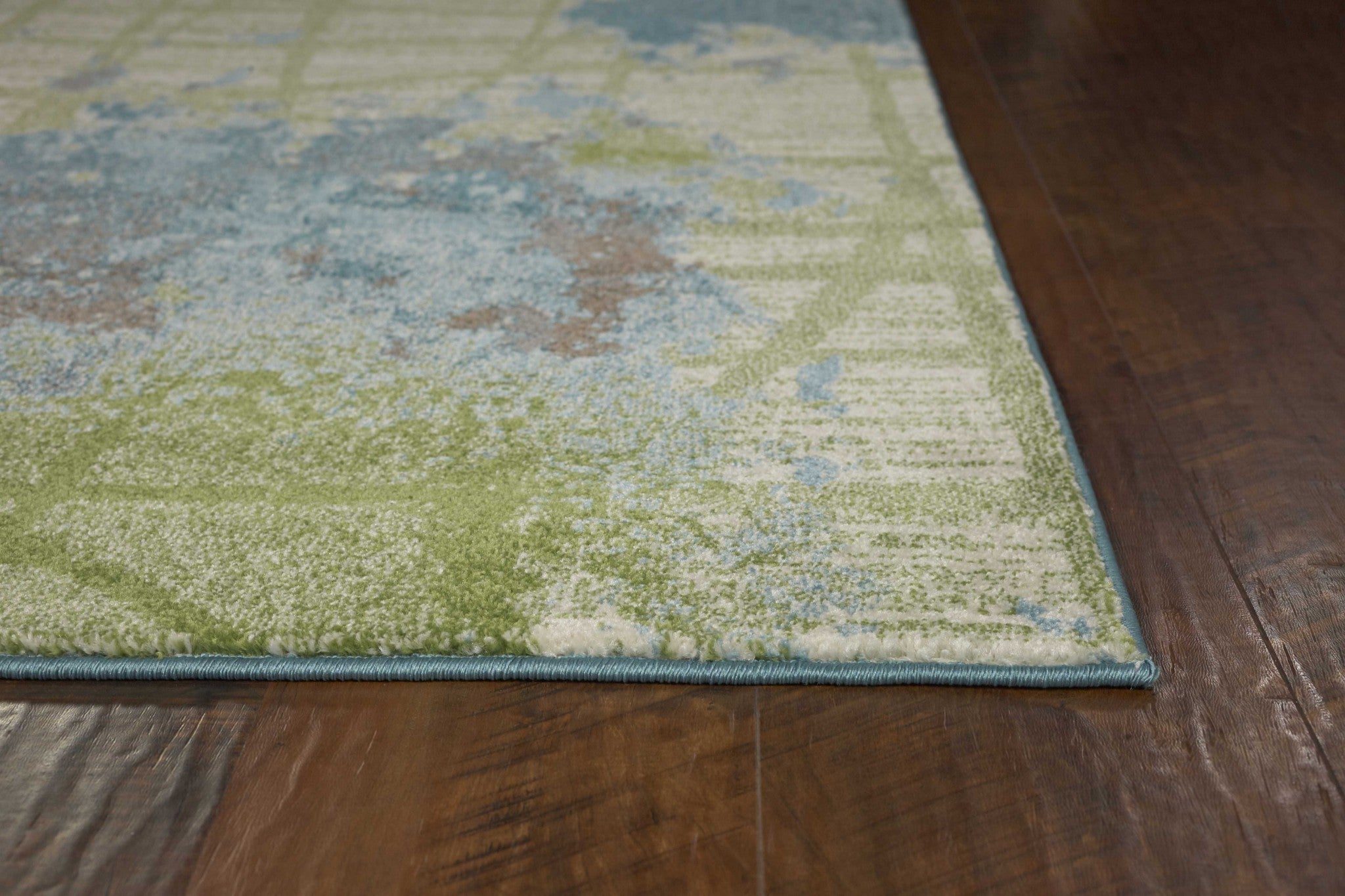 5'X8' Green Blue Machine Woven Abstract Indoor Area Rug