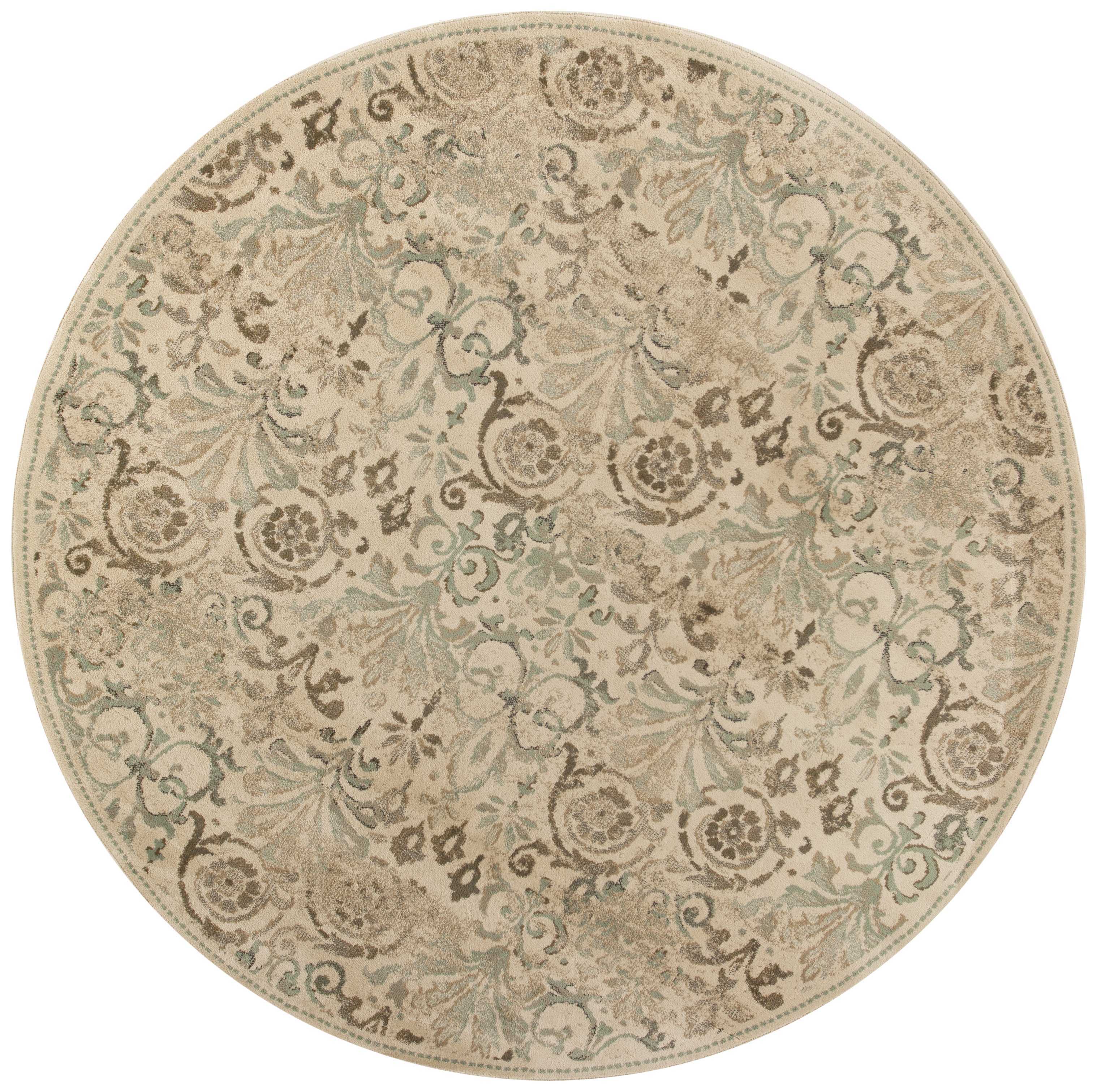 8' Ivory And Light Green Round Area Rug