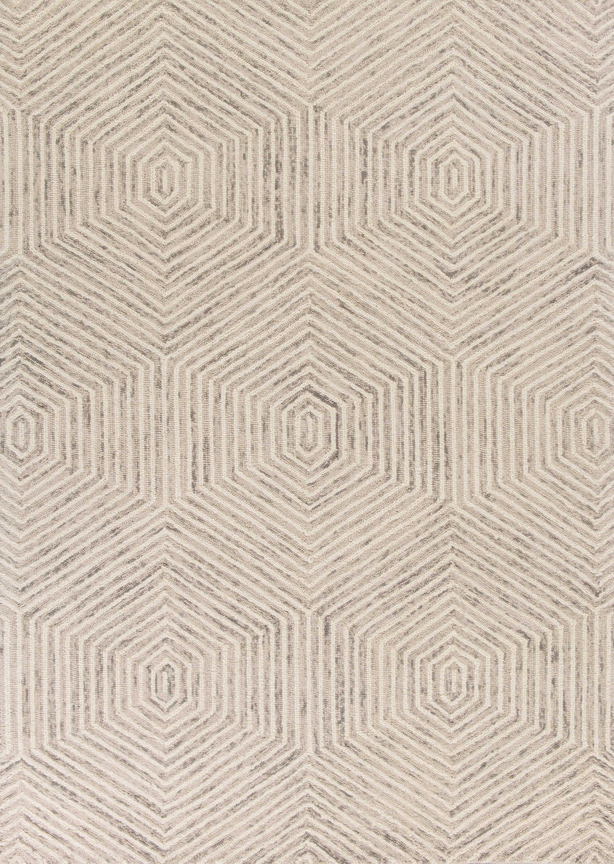 5' X 7' Ivory Geometric Hexagon Wool Indoor Area Rug