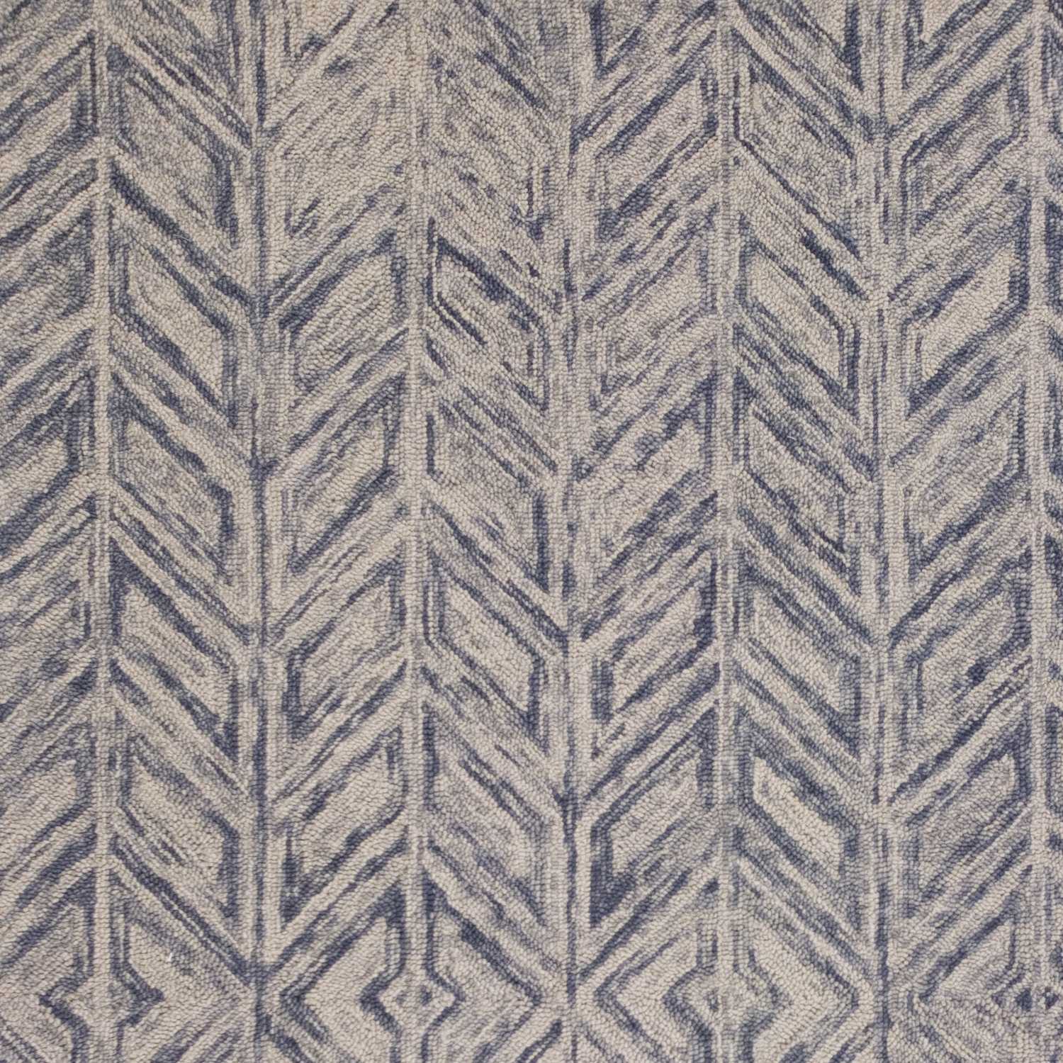 5'X7' Blue Hand Tufted Wool Herringbone Indoor Area Rug