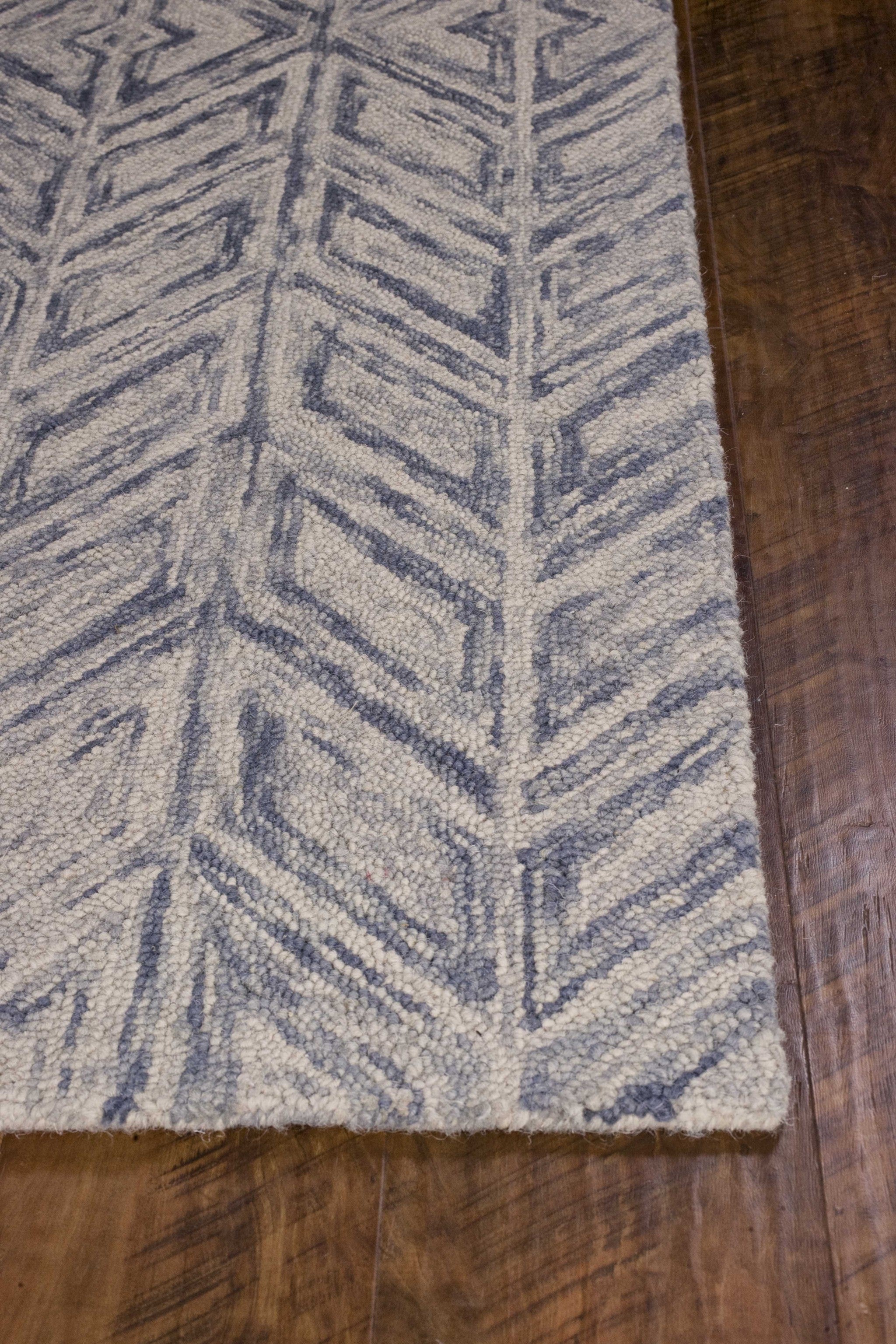 5'X7' Blue Hand Tufted Wool Herringbone Indoor Area Rug