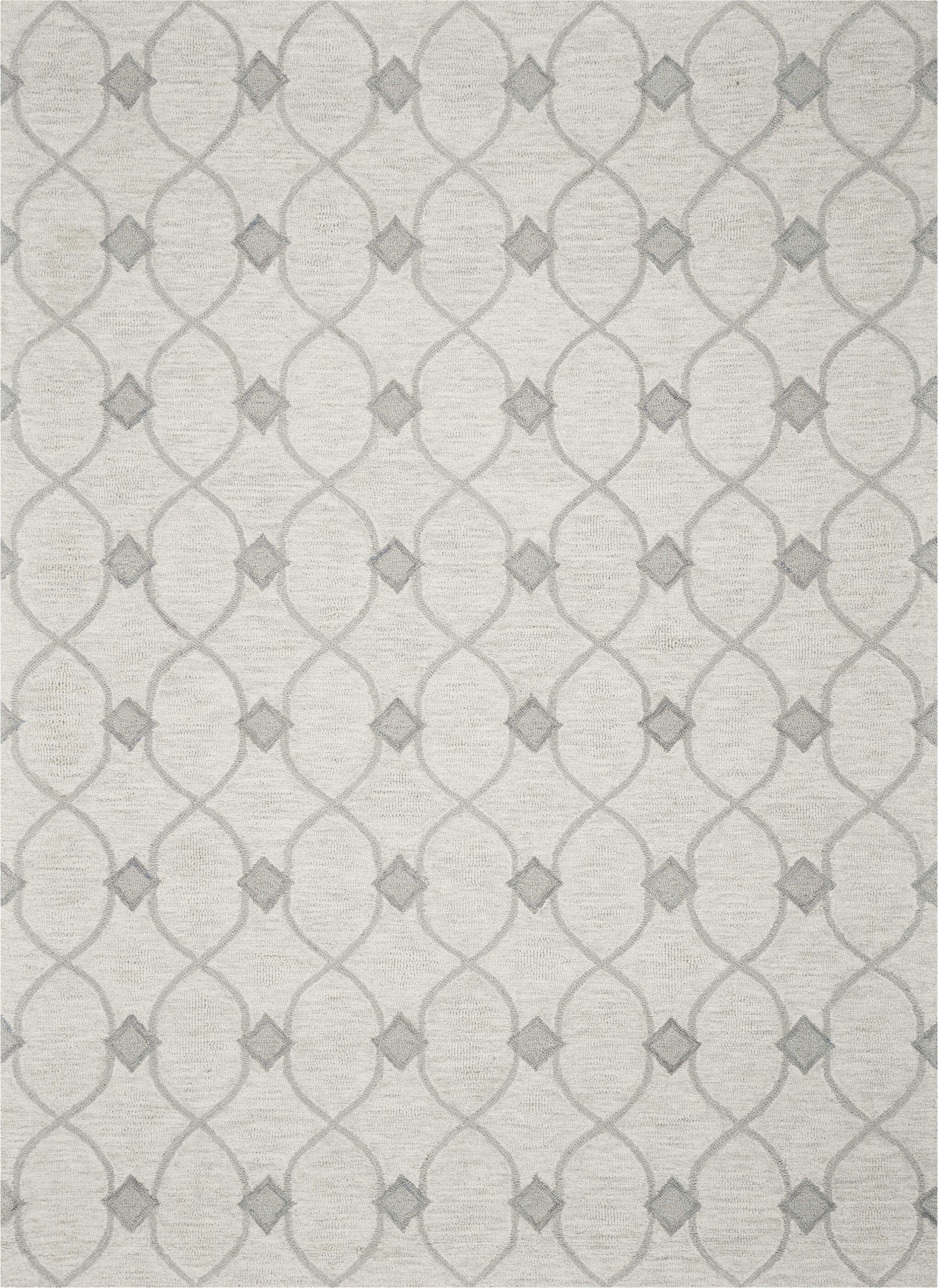 5'X7' Ivory Hand Tufted Wool Ogee Indoor Area Rug
