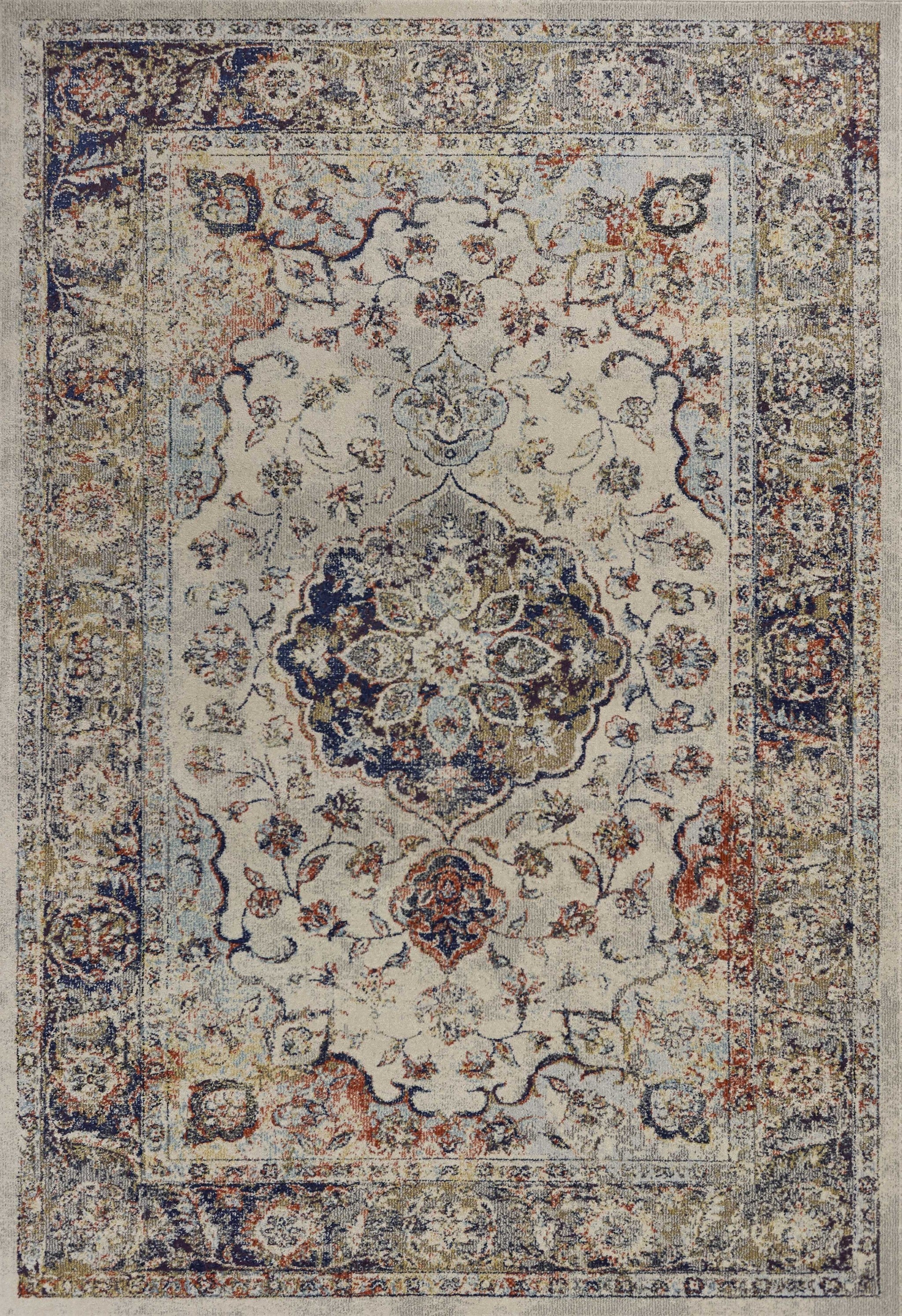 5'X8' Ivory Machine Woven Traditional Floral Medallion Indoor Area Rug