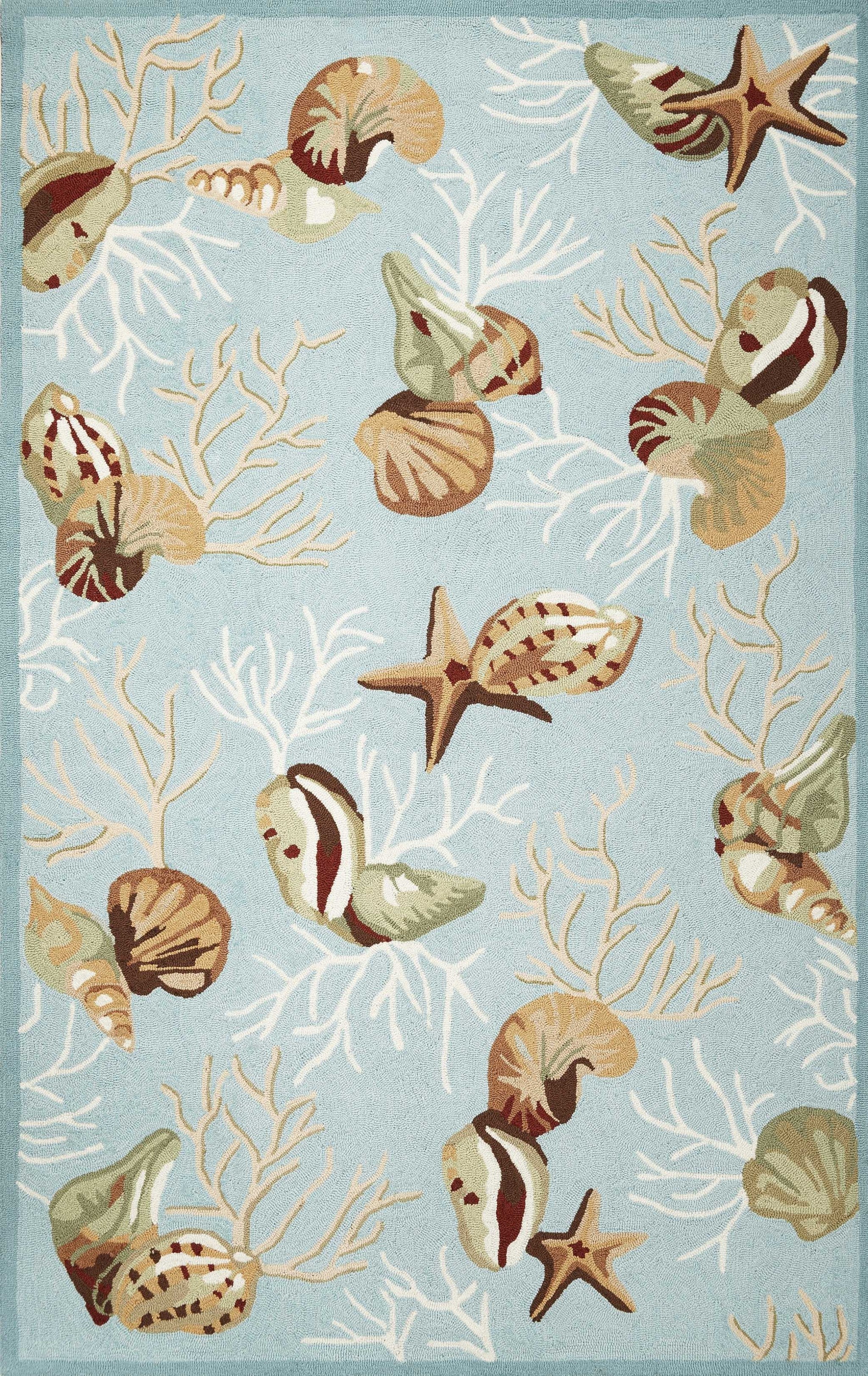 5' X 7' Blue Corals And Shells Indoor Area Rug