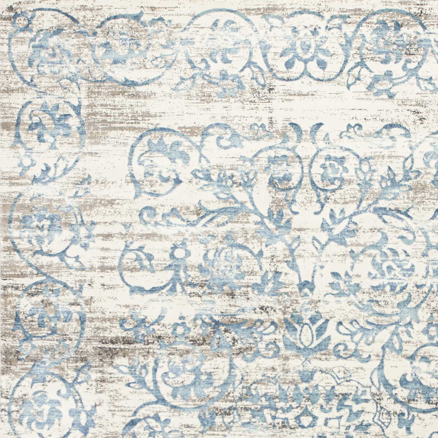 5' X 8' Ivory And Blue Floral Vines Area Rug