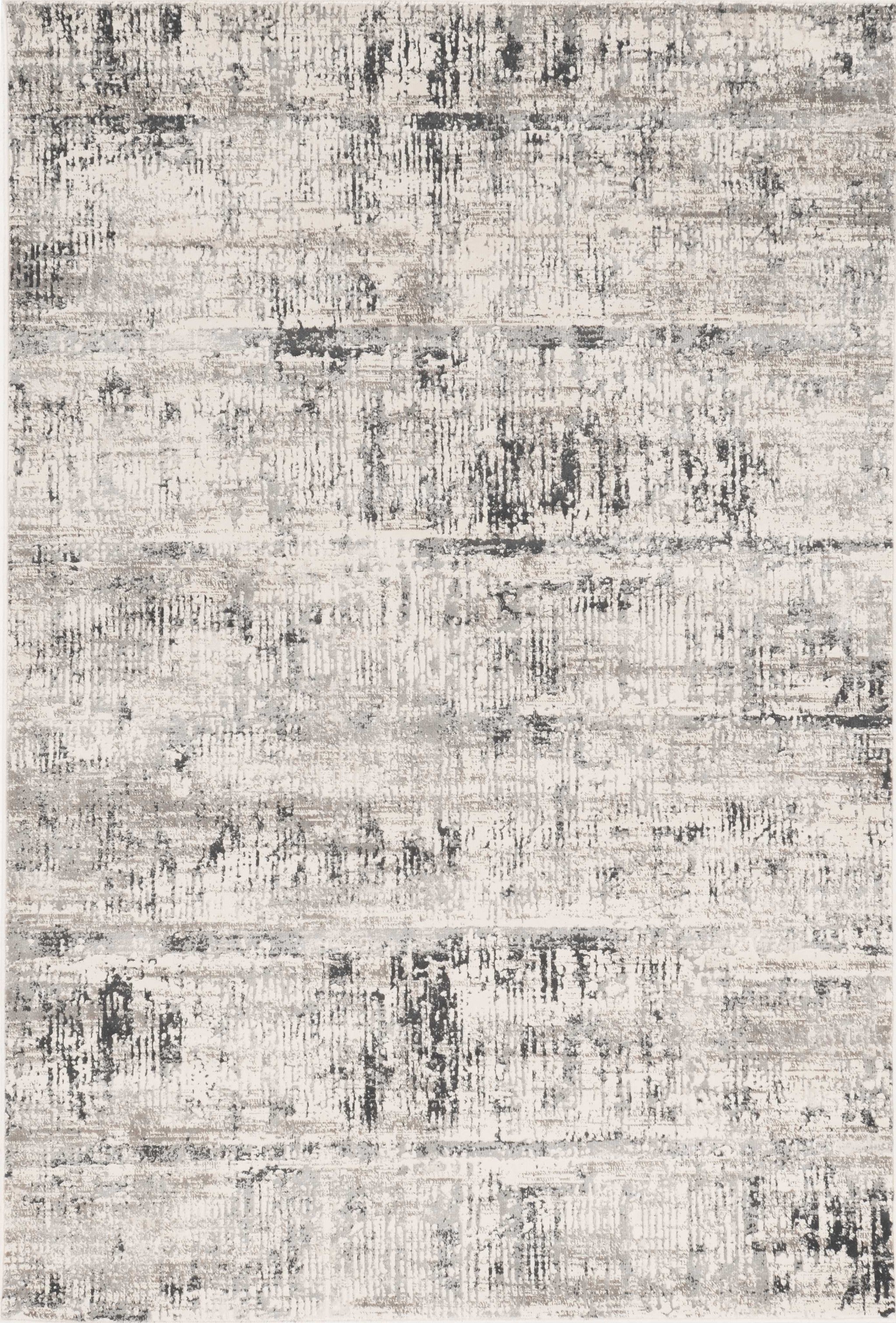 5' X 8' Ivory Or Silver Abstract Brushstrokes Viscose Indoor Area Rug