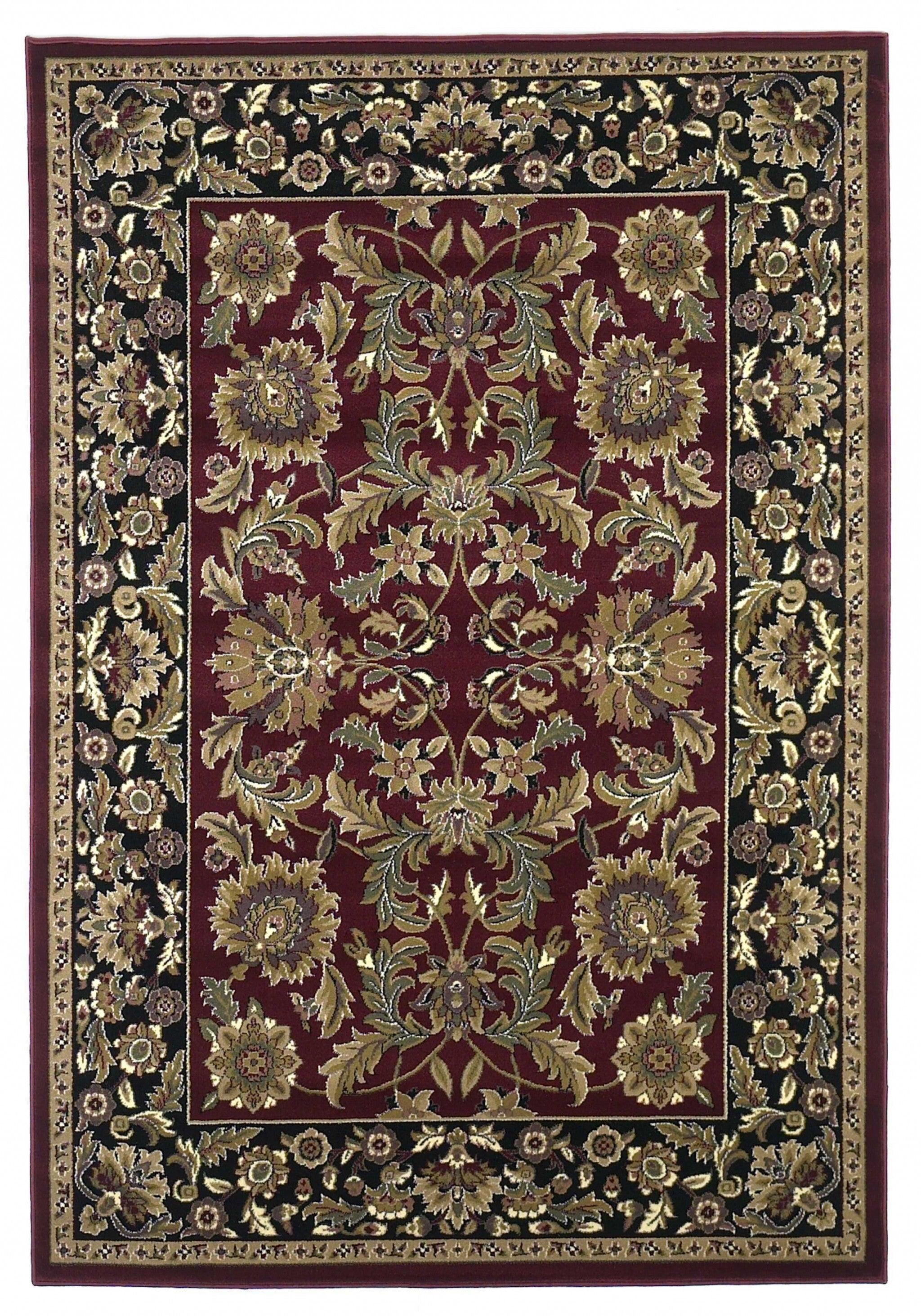 7' Octagon Red Or Black Floral Bordered Indoor Area Rug