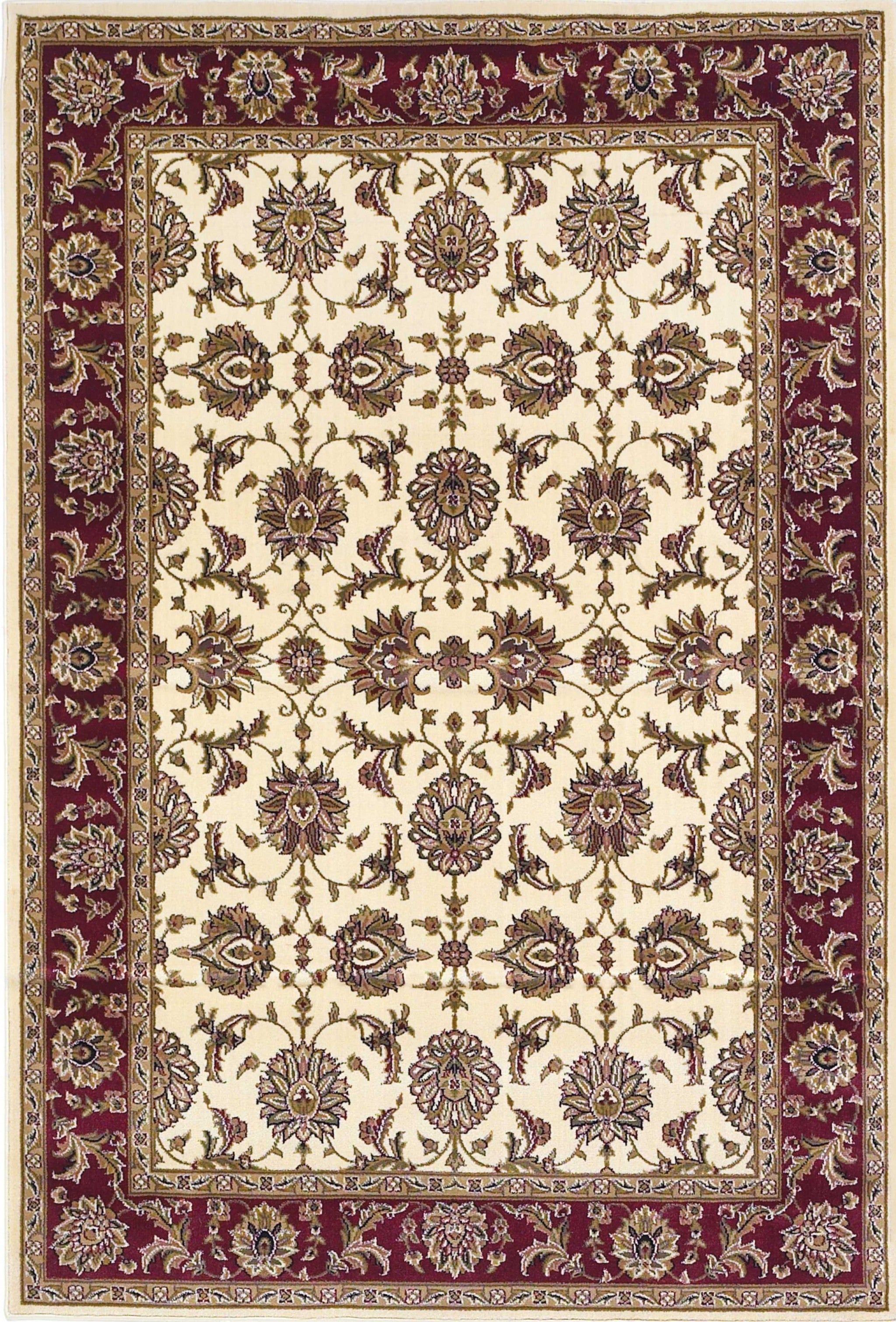 7' Octagon Ivory Or Red Floral Vines Bordered Indoor Area Rug