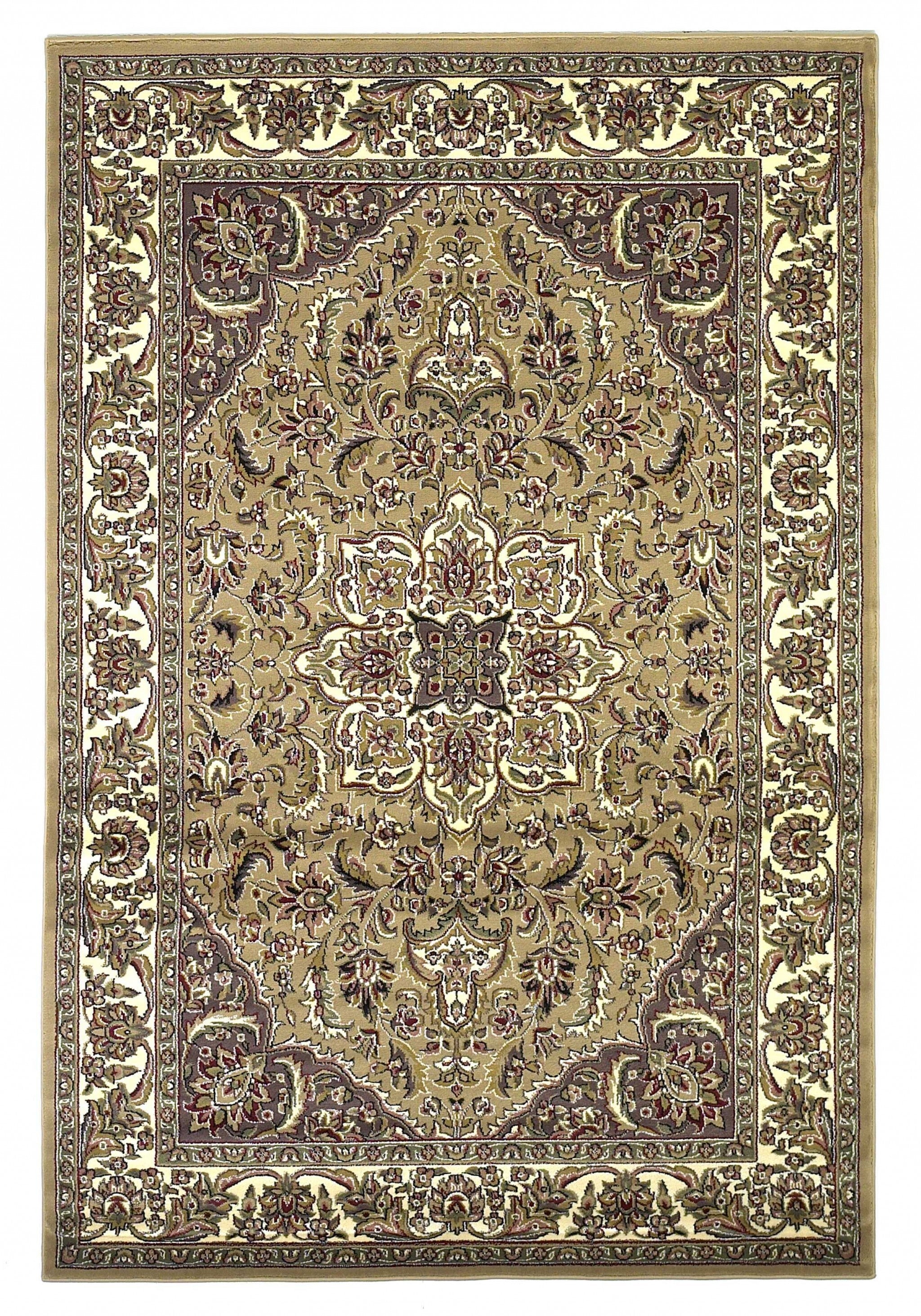 7' Octagon Beige Or Ivory Floral Medallion Bordered Indoor Area Rug