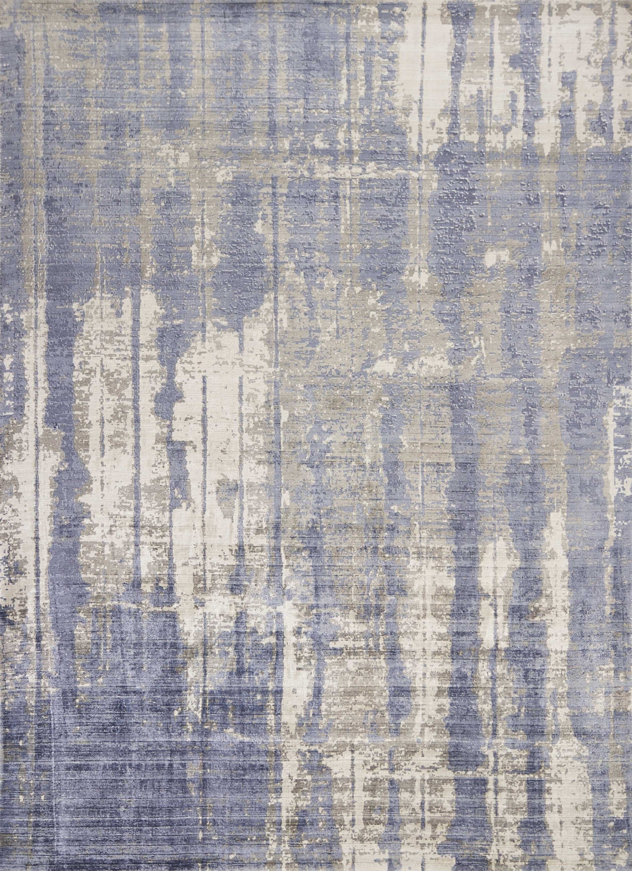 3' X 5' Grey Or Blue Abstract Brushstrokes Viscose Indoor Area Rug