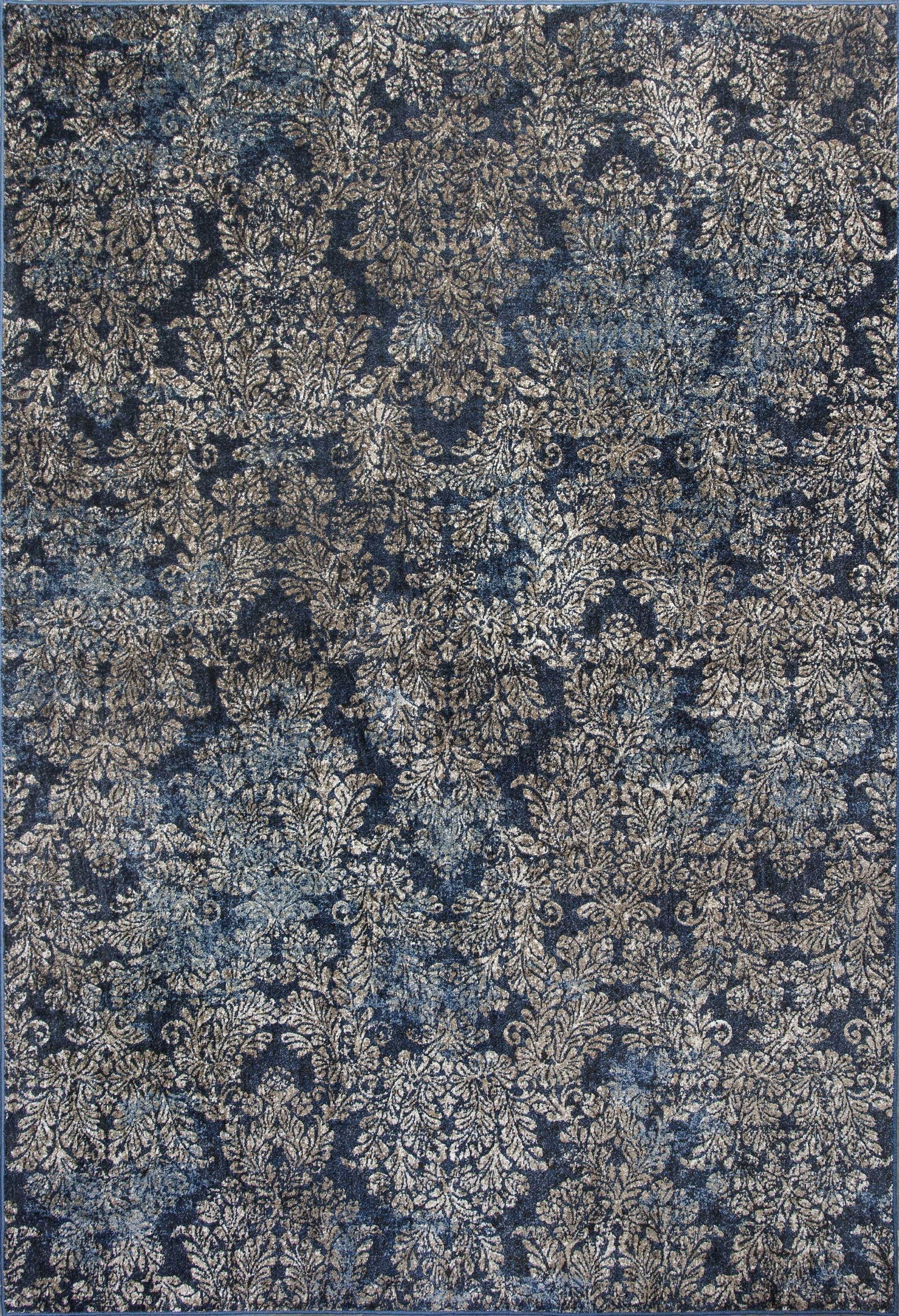 5'X8' Slate Blue Machine Woven Damask Indoor Area Rug