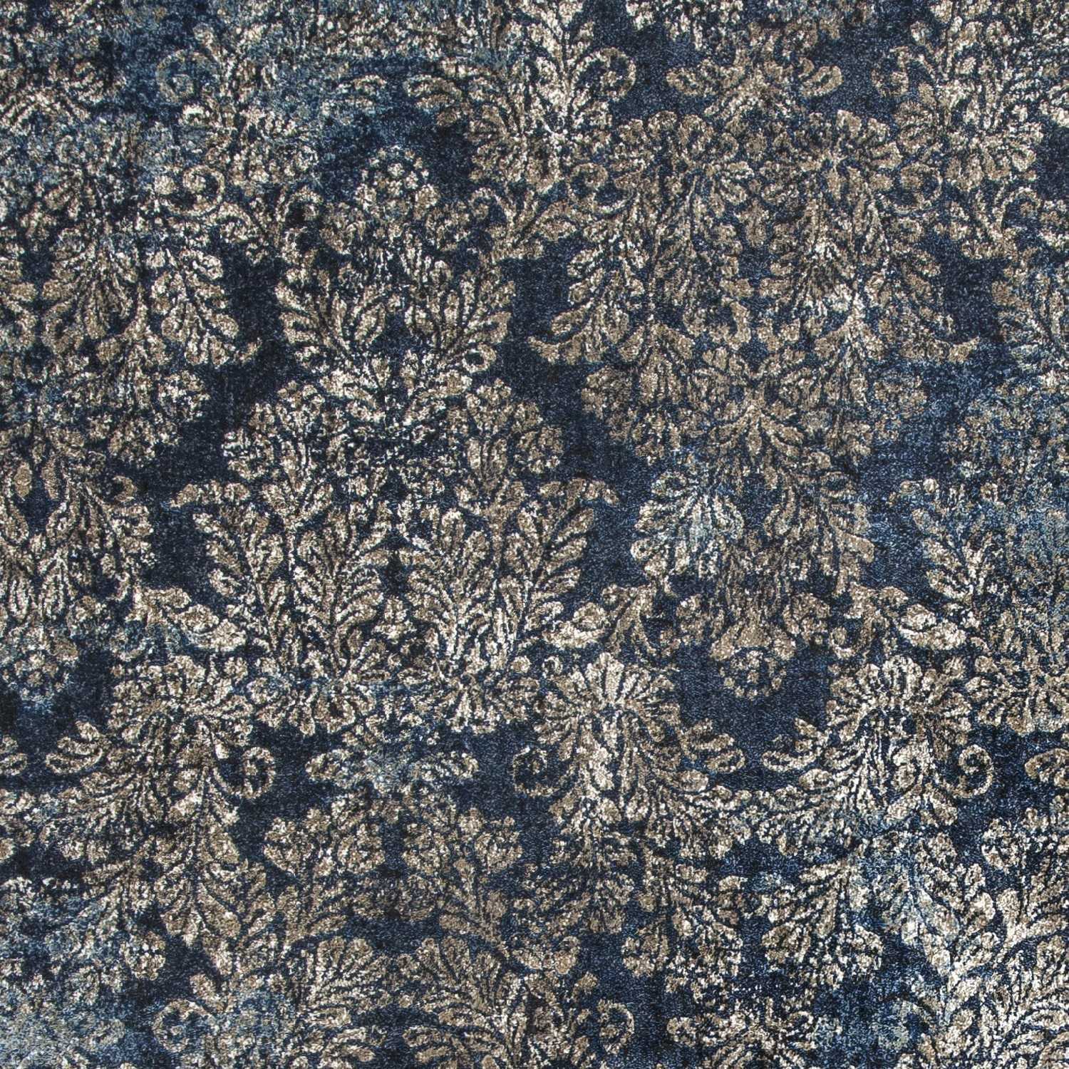 5'X8' Slate Blue Machine Woven Damask Indoor Area Rug