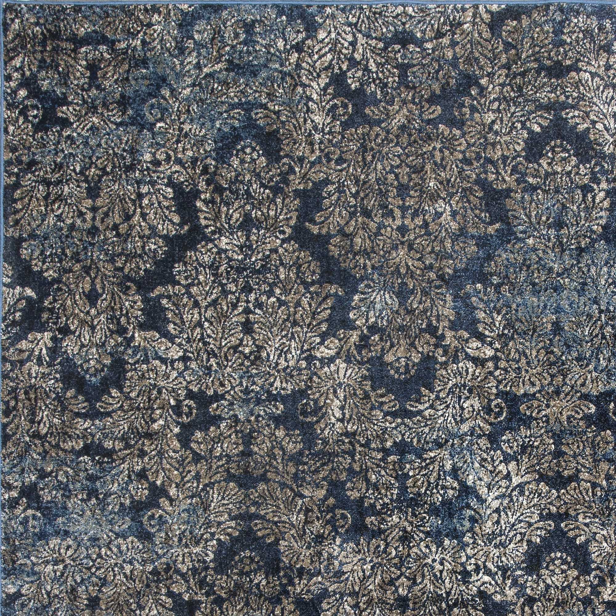 5'X8' Slate Blue Machine Woven Damask Indoor Area Rug