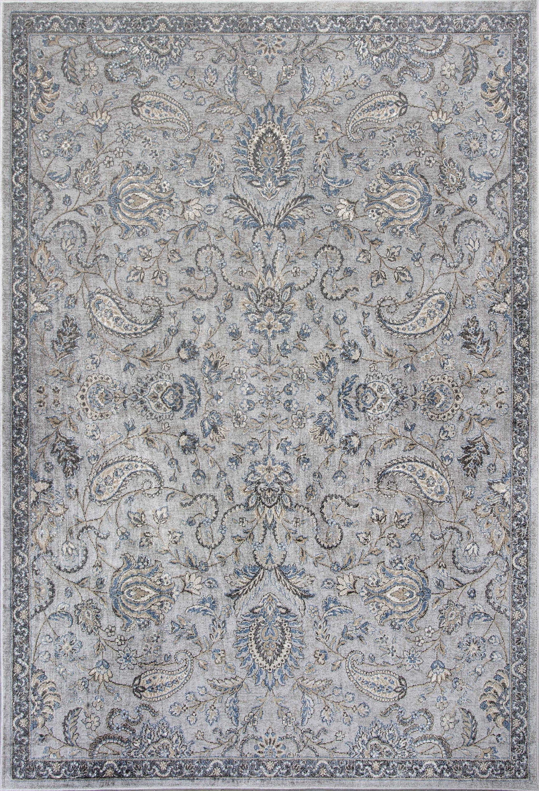 5'X8' Silver Blue Machine Woven Paisley Indoor Area Rug