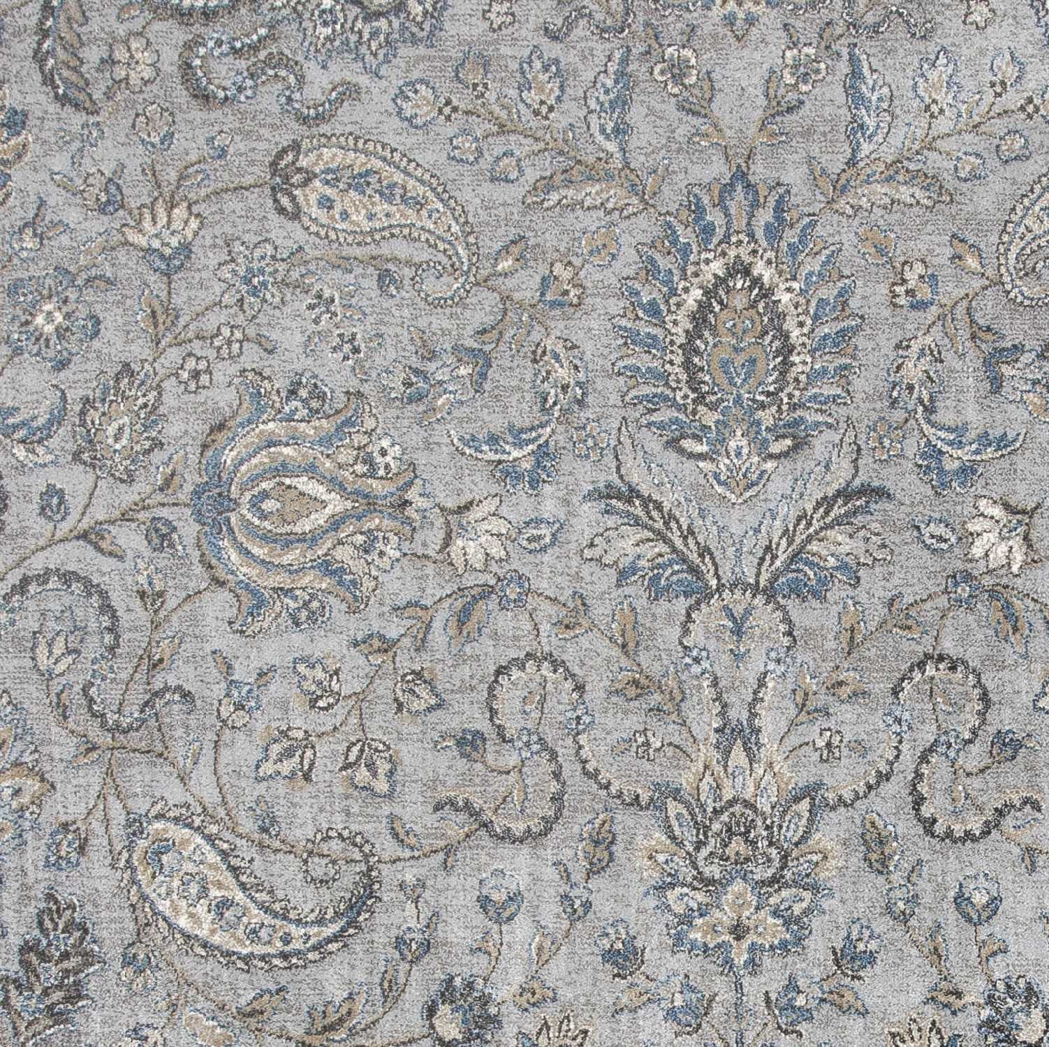 5'X8' Silver Blue Machine Woven Paisley Indoor Area Rug