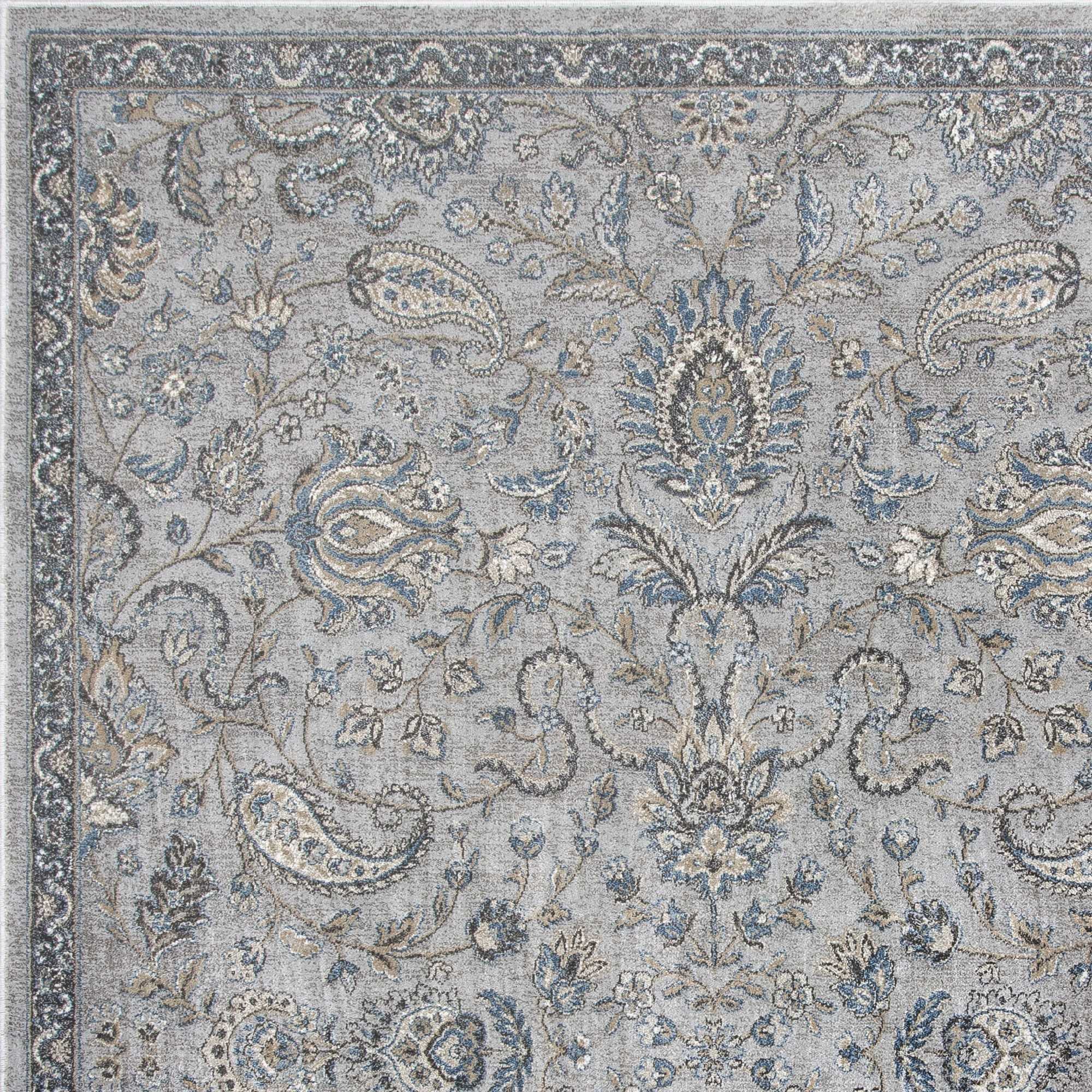 5'X8' Silver Blue Machine Woven Paisley Indoor Area Rug