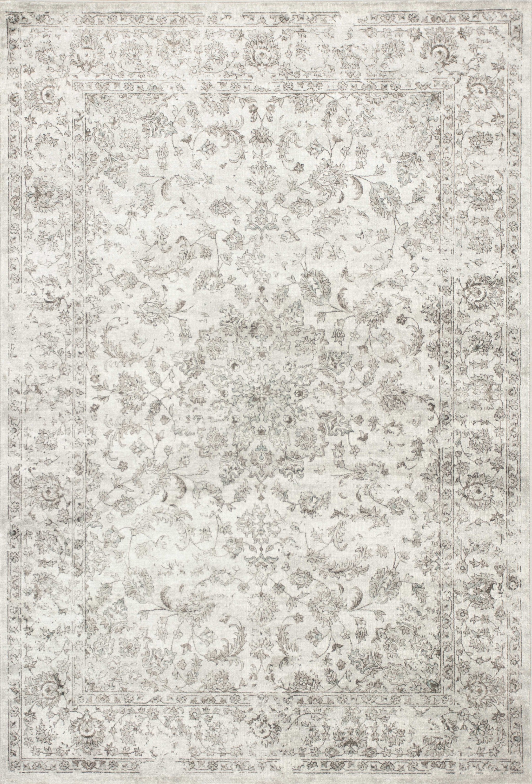 5' X 8' Silver Medallion Bordered Viscose Indoor Area Rug