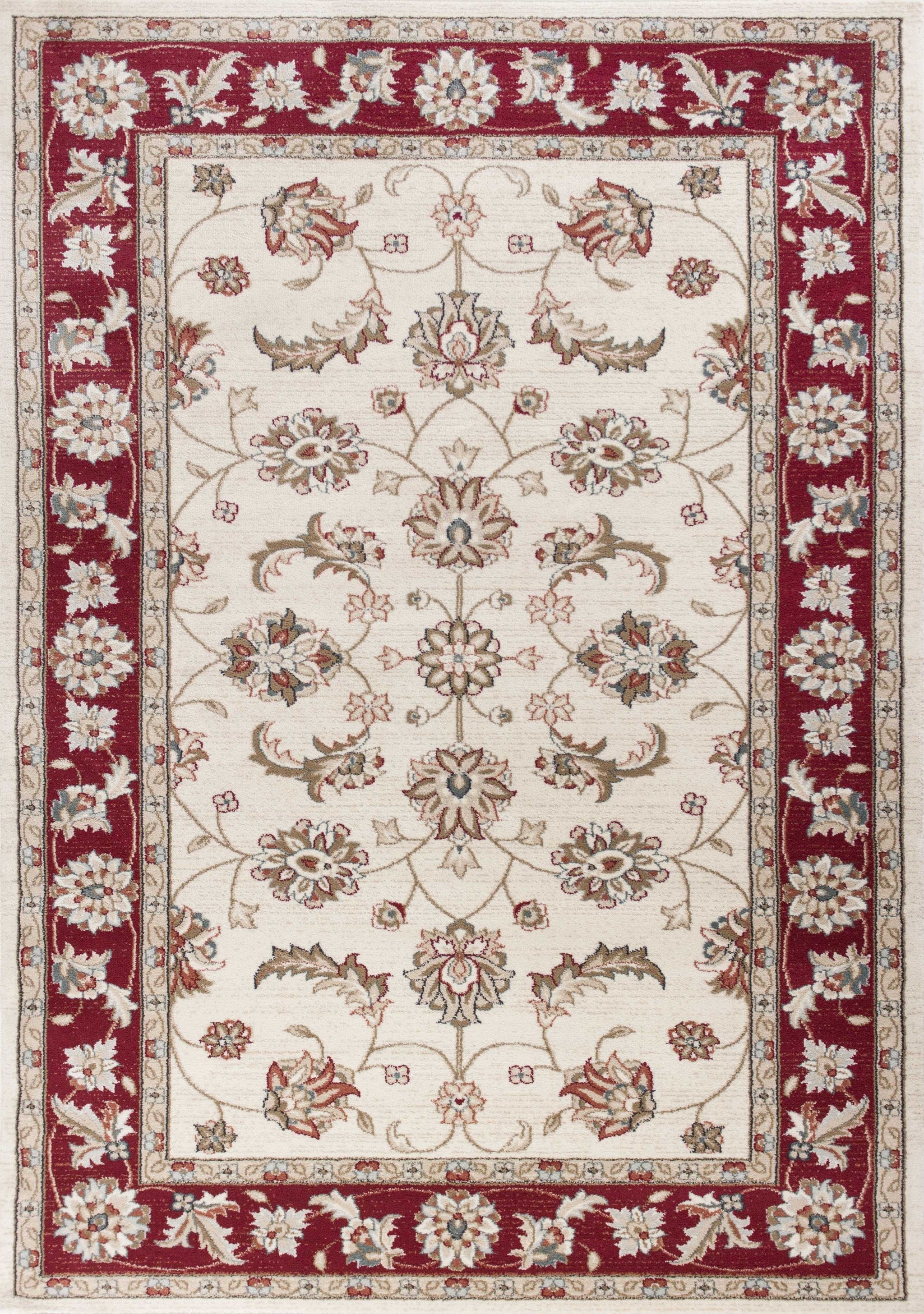 8' X 10' Ivory Or Red Floral Vine Bordered Indoor Area Rug