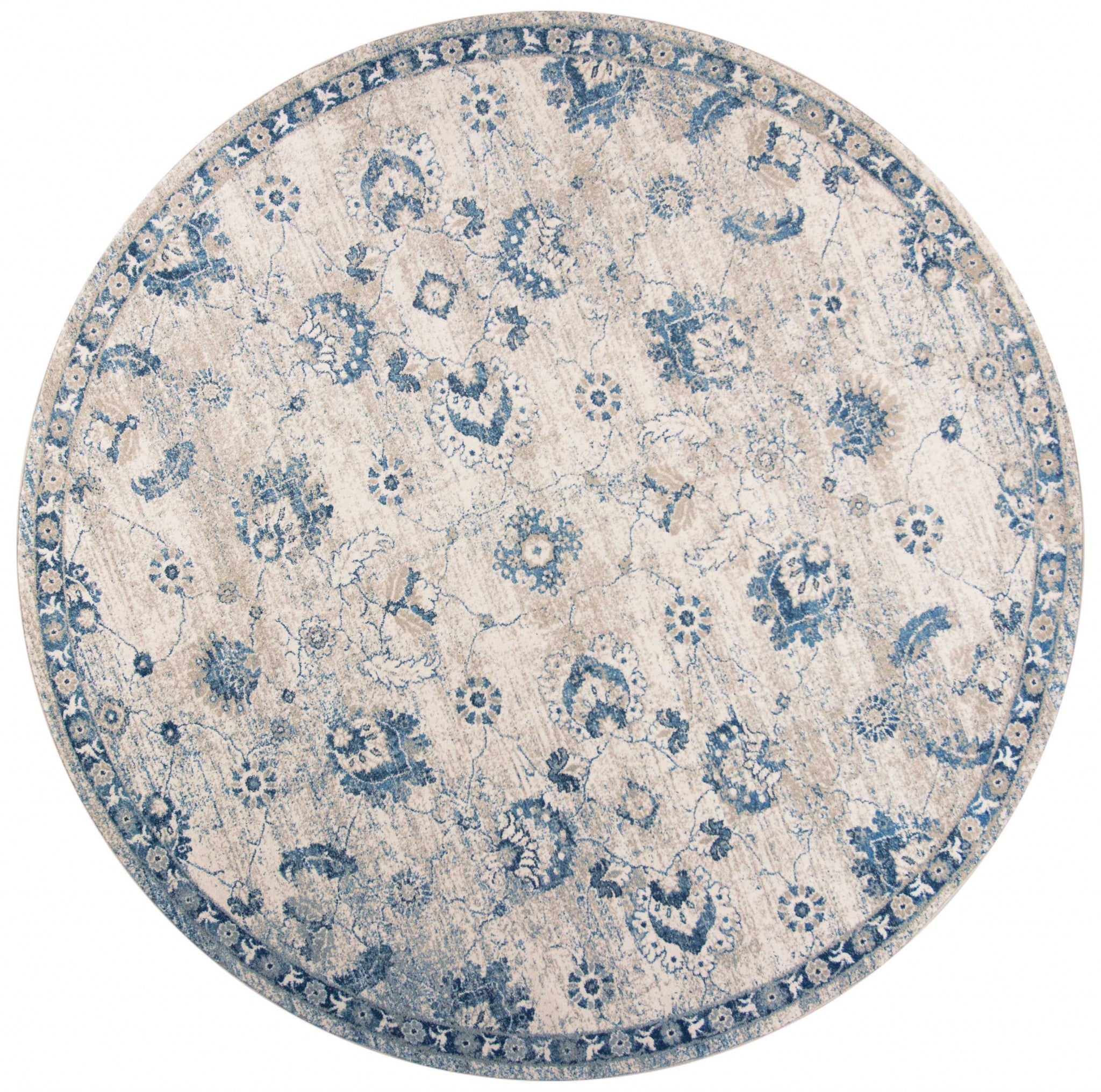 7' Round Polypropylene Grey Or  Blue Area Rug