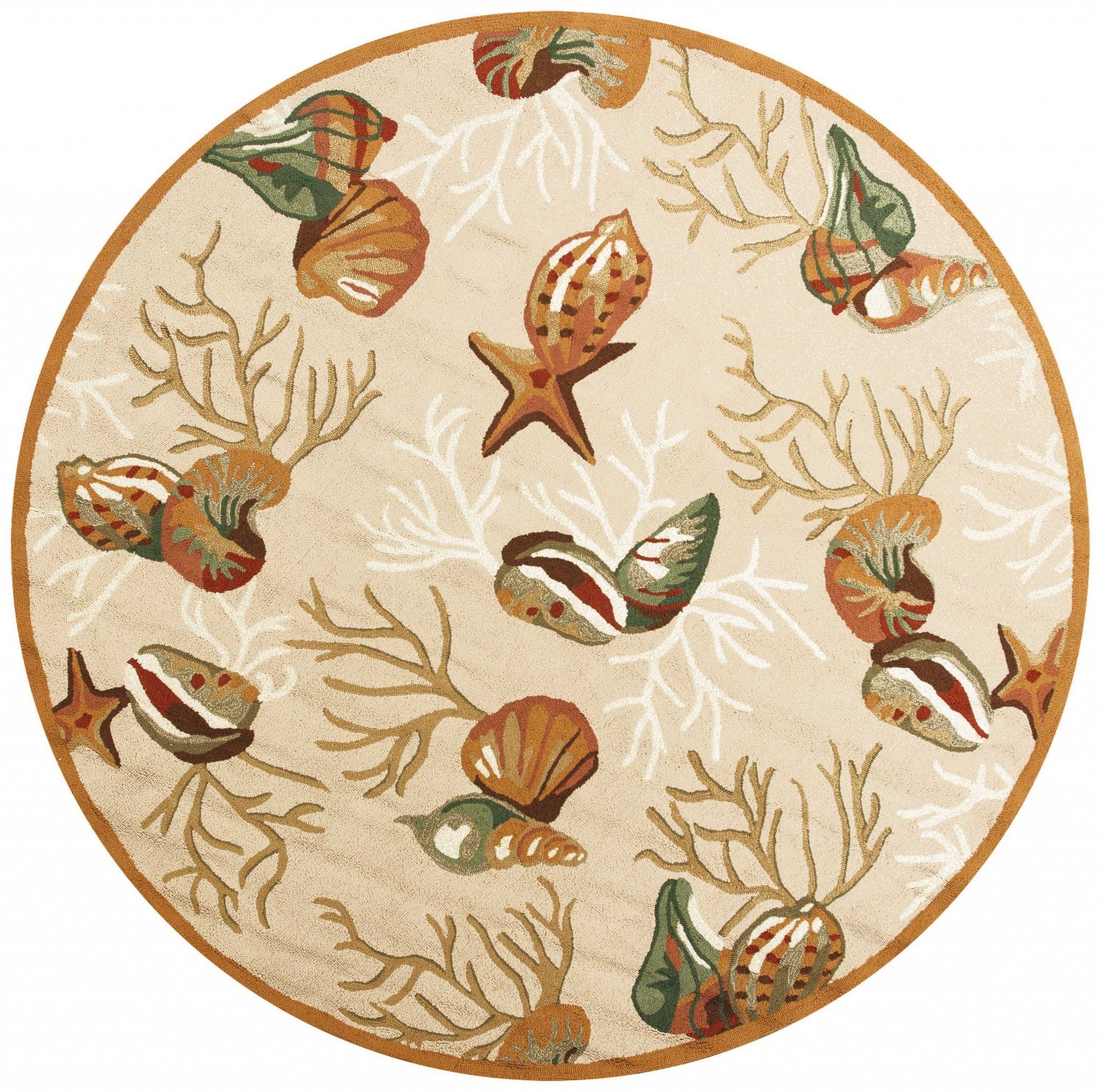 7' Round Beige Shells And Corals Indoor Area Rug