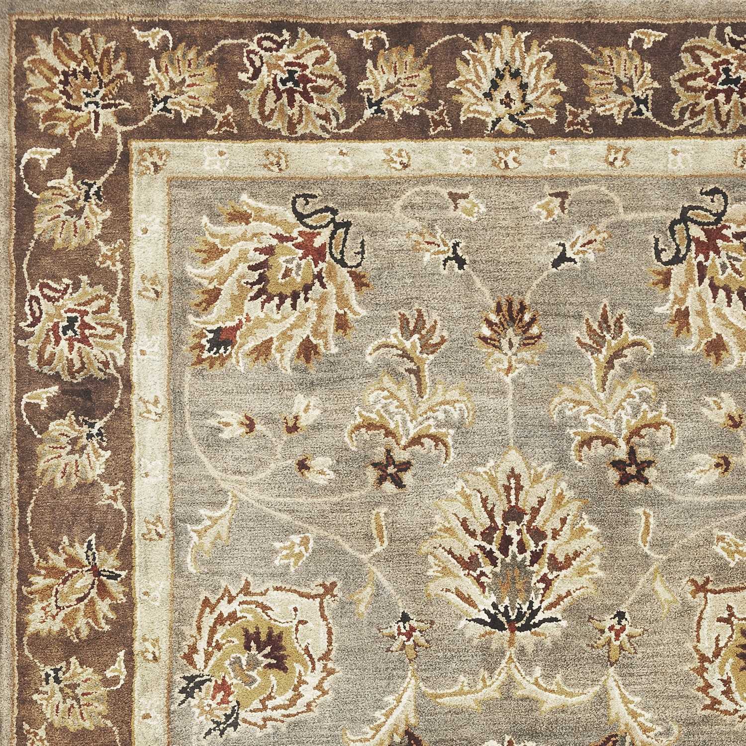 5' X 8' Grey Or Mocha  Floral Bordered Wool Indoor Area Rug
