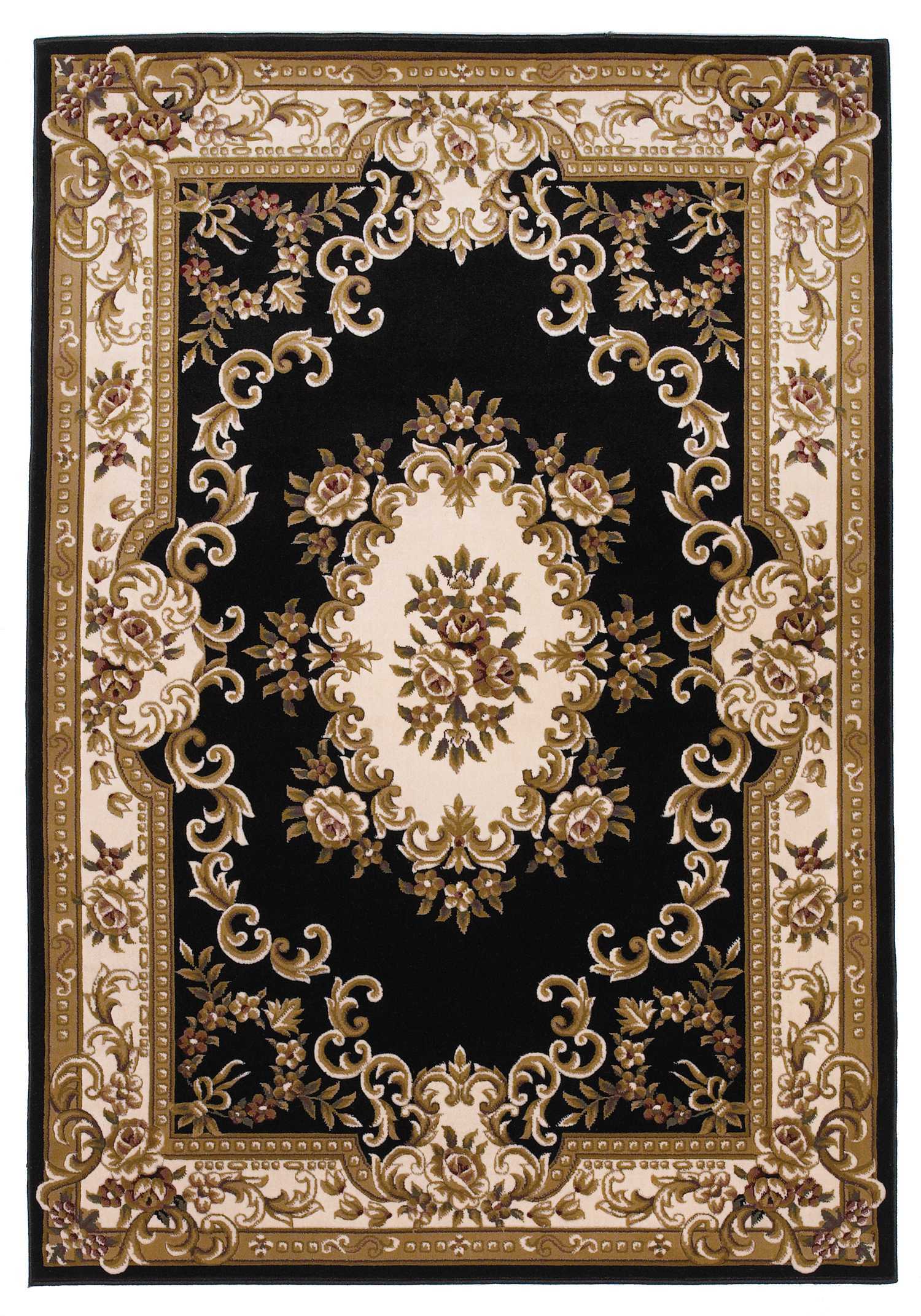 2'X3' Black Ivory Machine Woven Hand Carved Floral Medallion Indoor Accent Rug