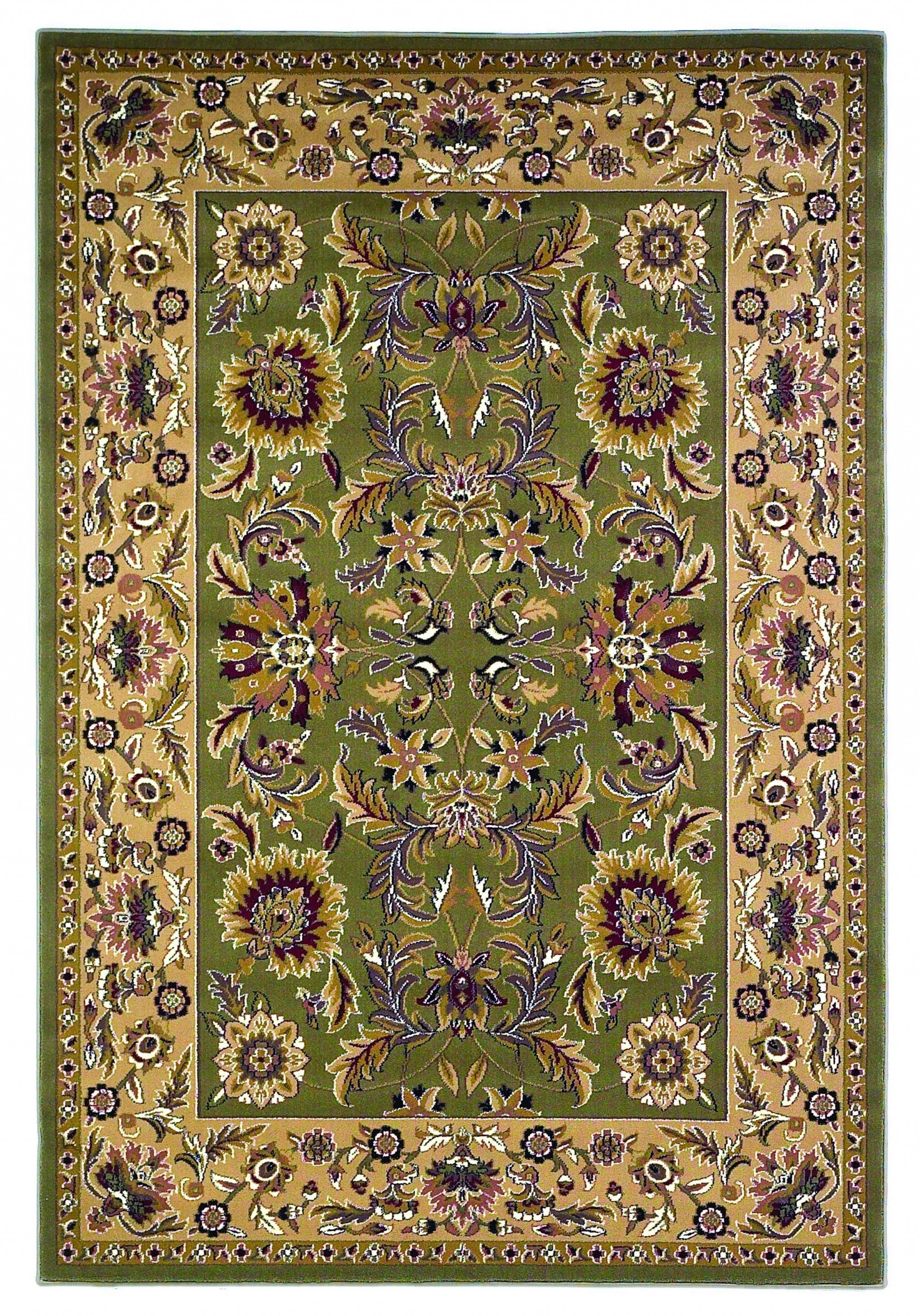 2'X3' Green Taupe Machine Woven Floral Traditional Indoor Accent Rug