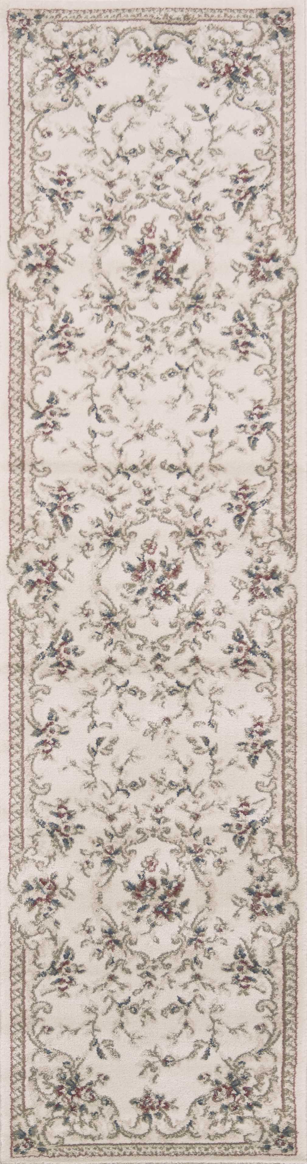 8' Ivory Bordered Floral Indoor Runner Rug