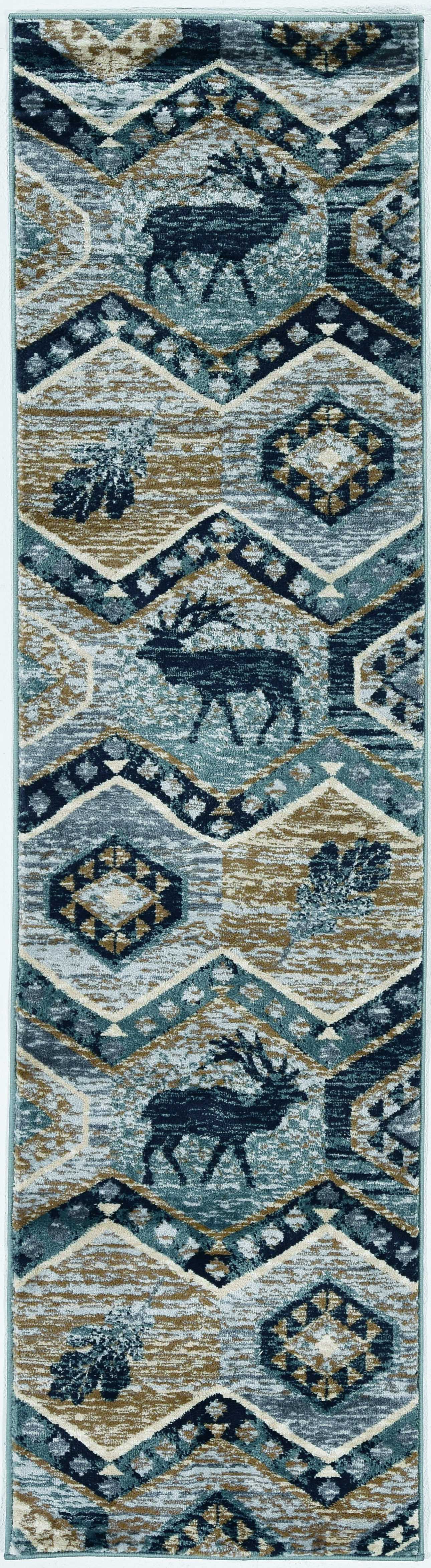 8' Seafoam Machine Woven Geometric Lodge Indoor Runner Rug