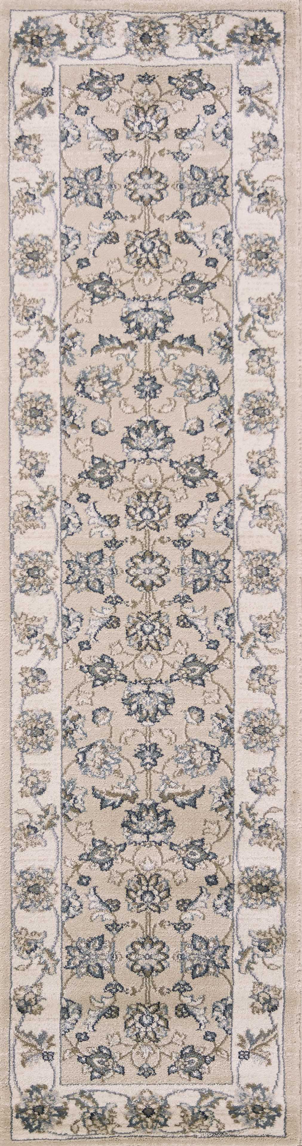 8' Beige Ivory Bordered Floral Indoor Runner Rug