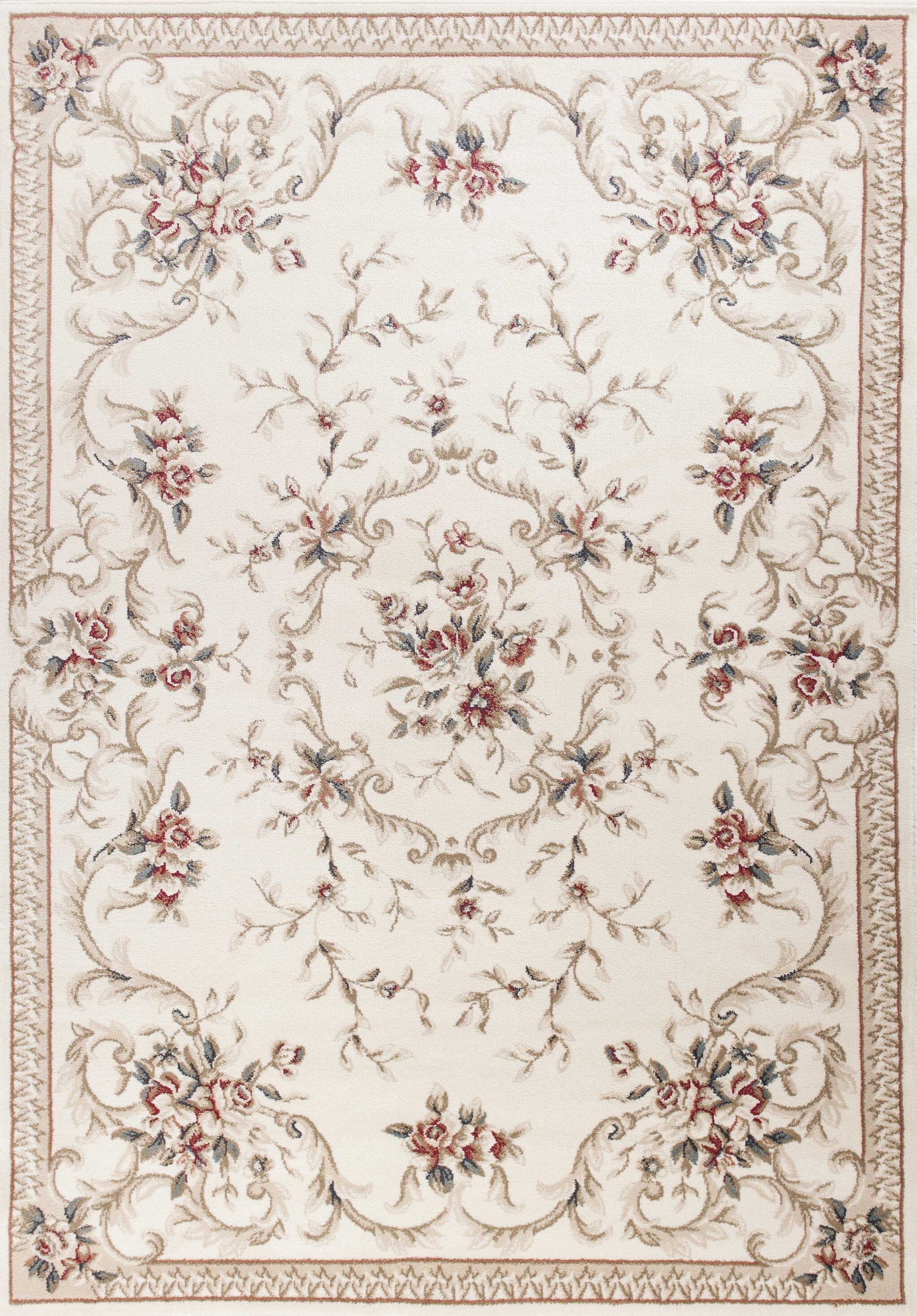 3'X5' Ivory Bordered Floral Indoor Area Rug